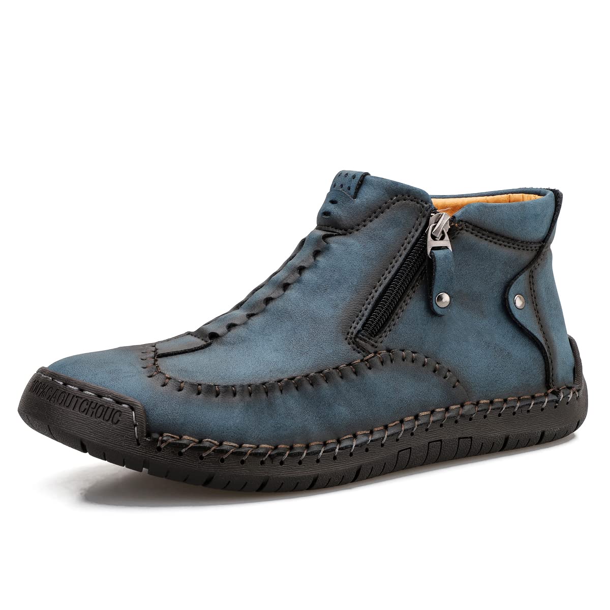 Dacomfy Men's Leather Ankle Chukka Boots - Slip On Casual Loafers with Hand Stitching - Comfortable Dress Shoes for Work, Driving & Travel - Perfect for Office, Outdoor Activities & Daily Wear