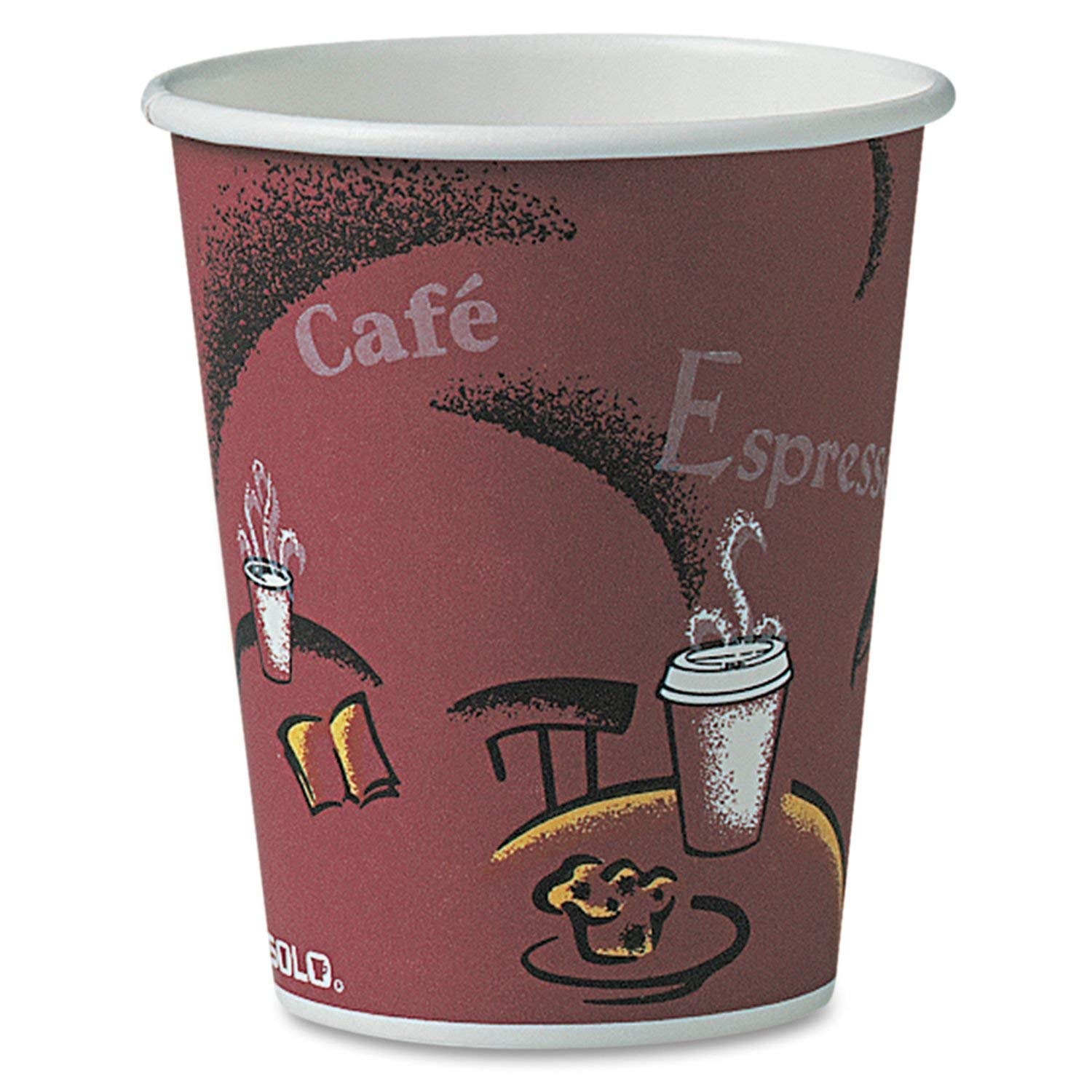 Solo Cup OF10BI0041 Bistro Design 10oz Maroon Paper Hot Drink Cups - 300/Carton - Perfect for Coffee, Tea, and Hot Beverages at Cafes, Offices, and Events