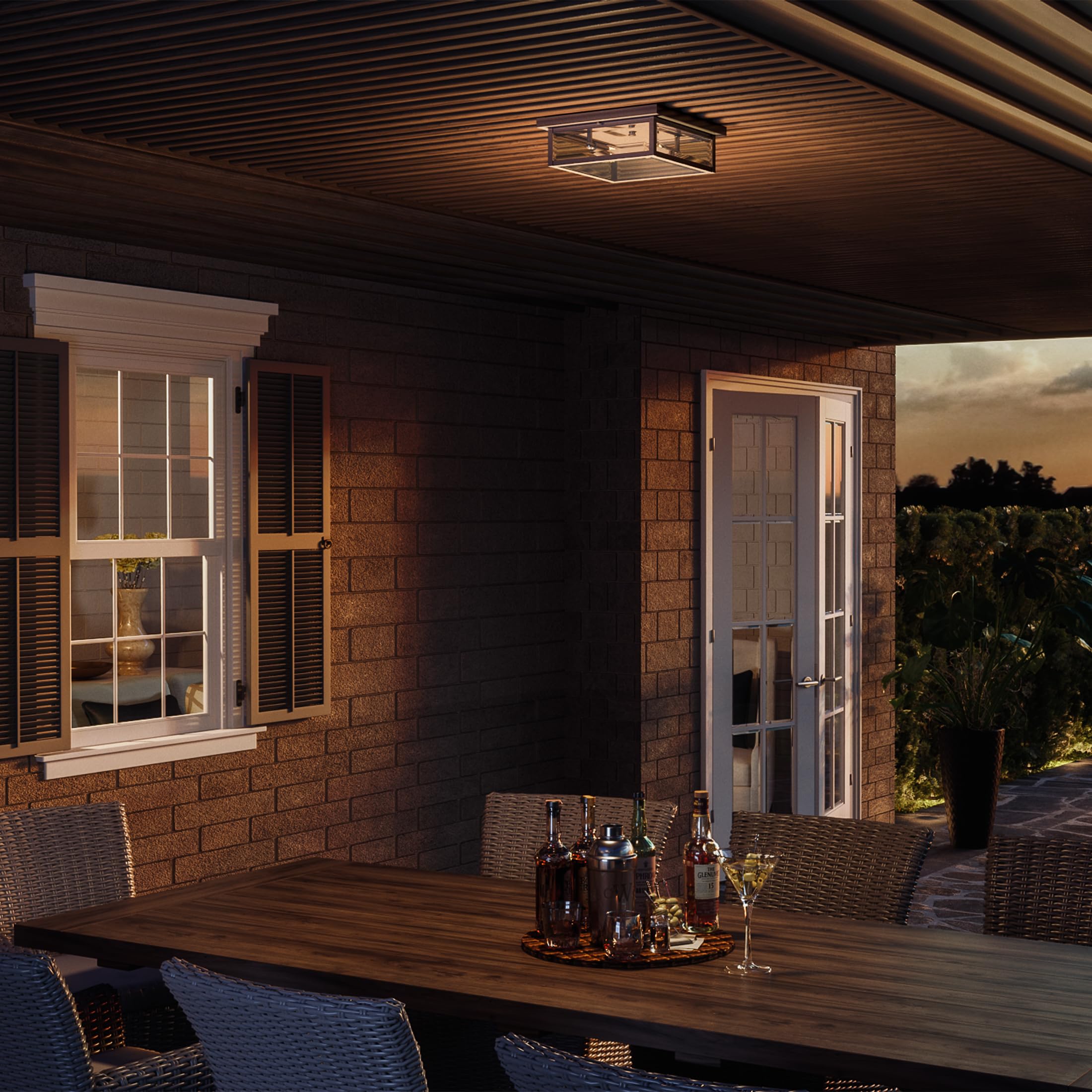 Quoizel Westover 12 Inch 2-Light Outdoor Flush Mount Ceiling Light - Western Bronze Industrial Lantern with Beveled Glass - Farmhouse, Porch, Patio, Hallway & Yard Lighting Fixture - Perfect for Outdoor Entertaining & Home Decor