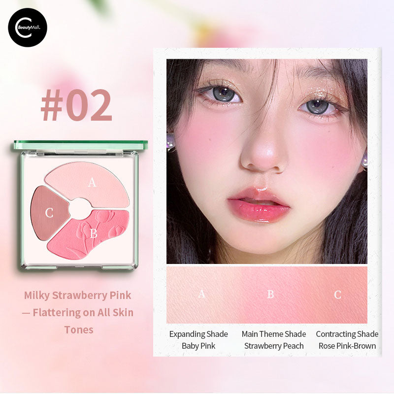 CCSHEER Grapefruit Blush Trio Palette - Natural Matte & Shimmer Cheek Makeup Set for Fair to Medium Skin Tones | Perfect for Everyday Wear, Date Night & Professional Makeup Looks