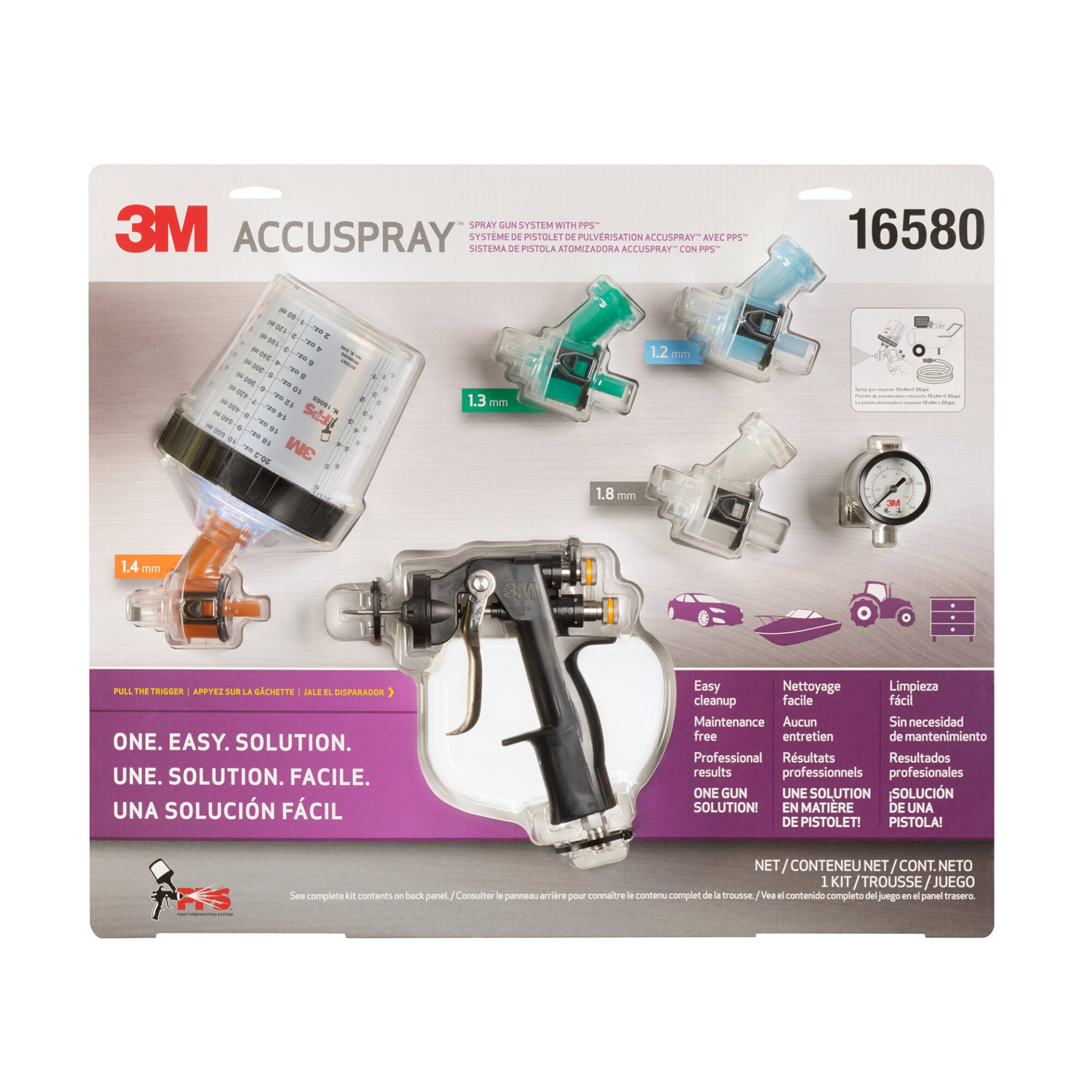 3M Accuspray ONE Spray Gun System with Standard PPS (16580) - 4 Pack - Professional Automotive & Industrial Paint Spraying Tool for Smooth Finishes