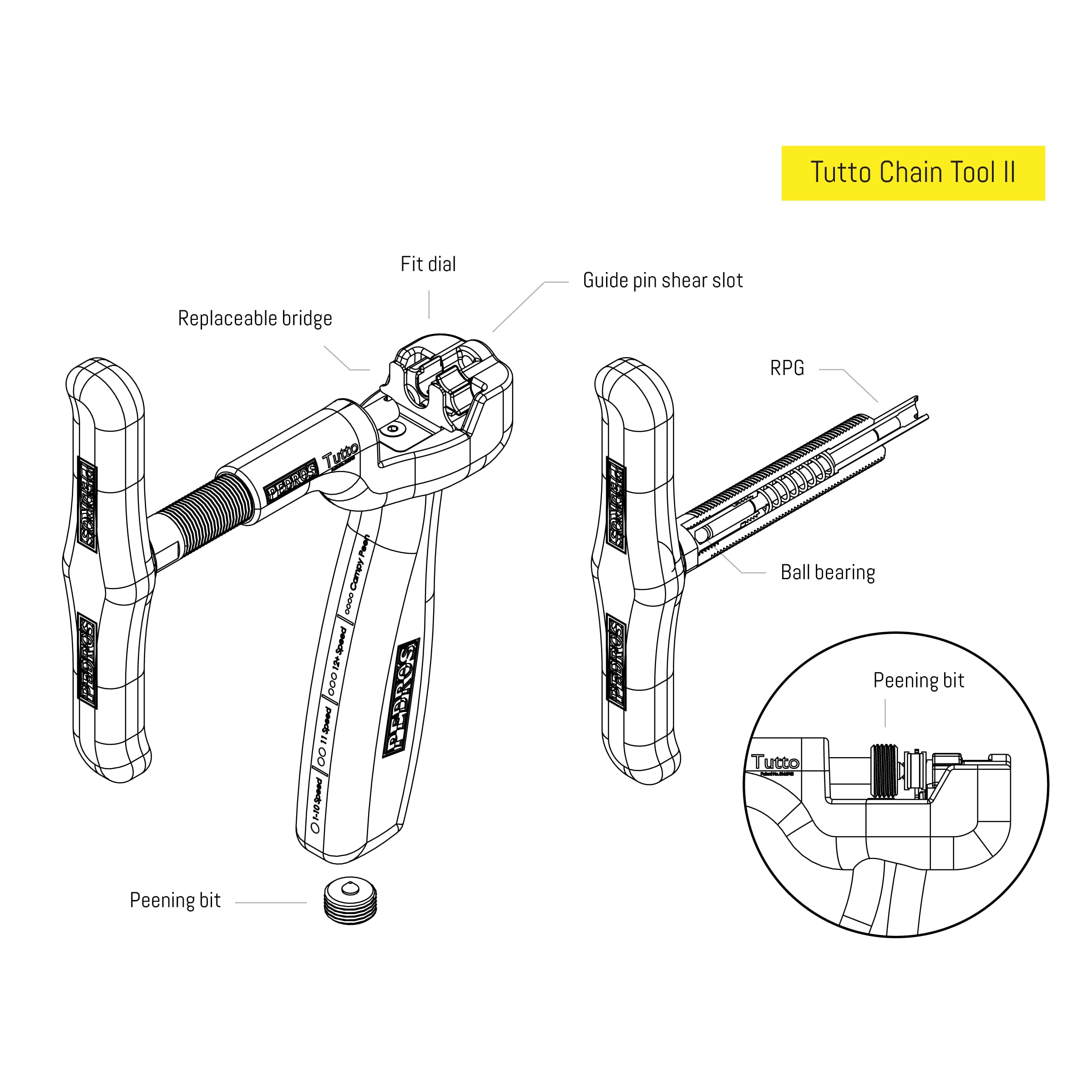 Pedro's Tutto Chain Tool II - Black/Silver - Universal Bike Chain Maintenance Tool for Road & Mountain Bikes - Perfect for Cyclists & DIY Repairs