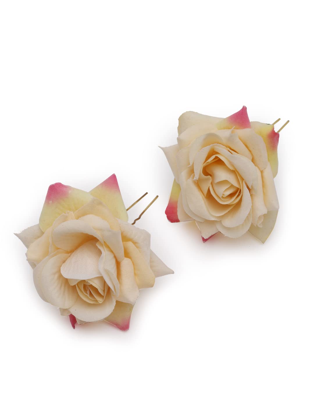 Vogue Lightweight Rose Flower Bun Maker Hair Pins - 4 Pack (Maroon & Off-White) | Elegant Hair Accessories for Weddings, Parties & Everyday Styling