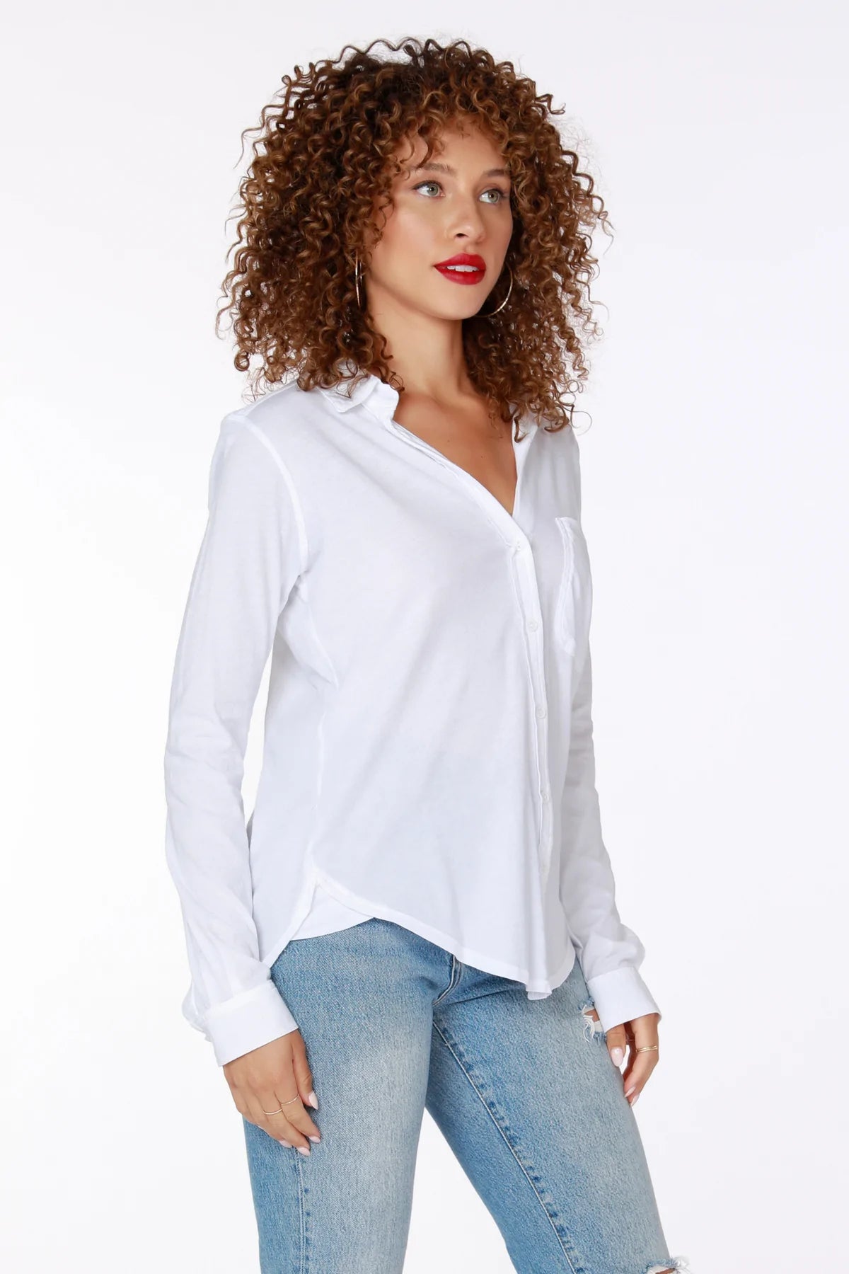 Stylish White Button Front Knit Collar Top for Women - Perfect for Office Wear & Casual Outings