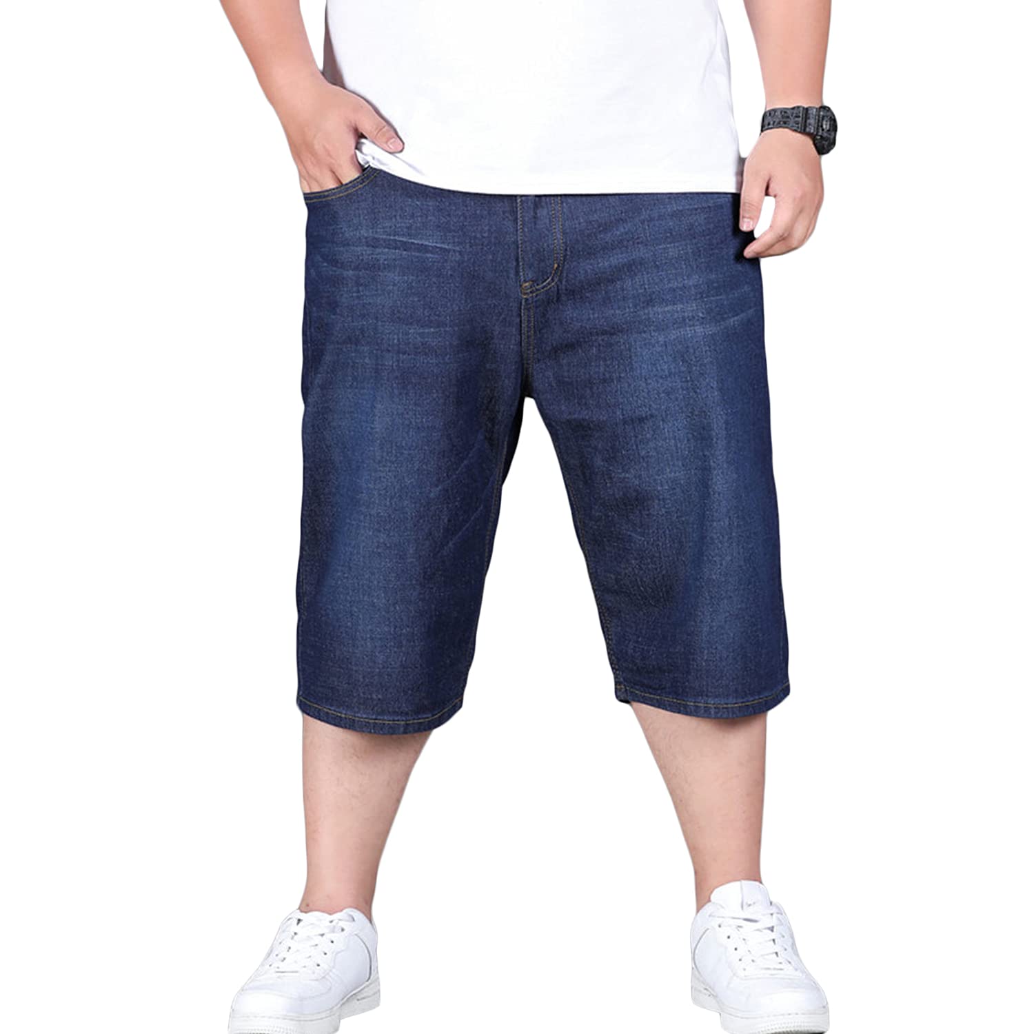 Men's Big & Tall Denim Baggy Shorts - Stretchy Washed Hip Hop Loose Fit 3/4 Jean Shorts for Plus Size | Comfortable Casual Wear for Summer Outings & Street Style
