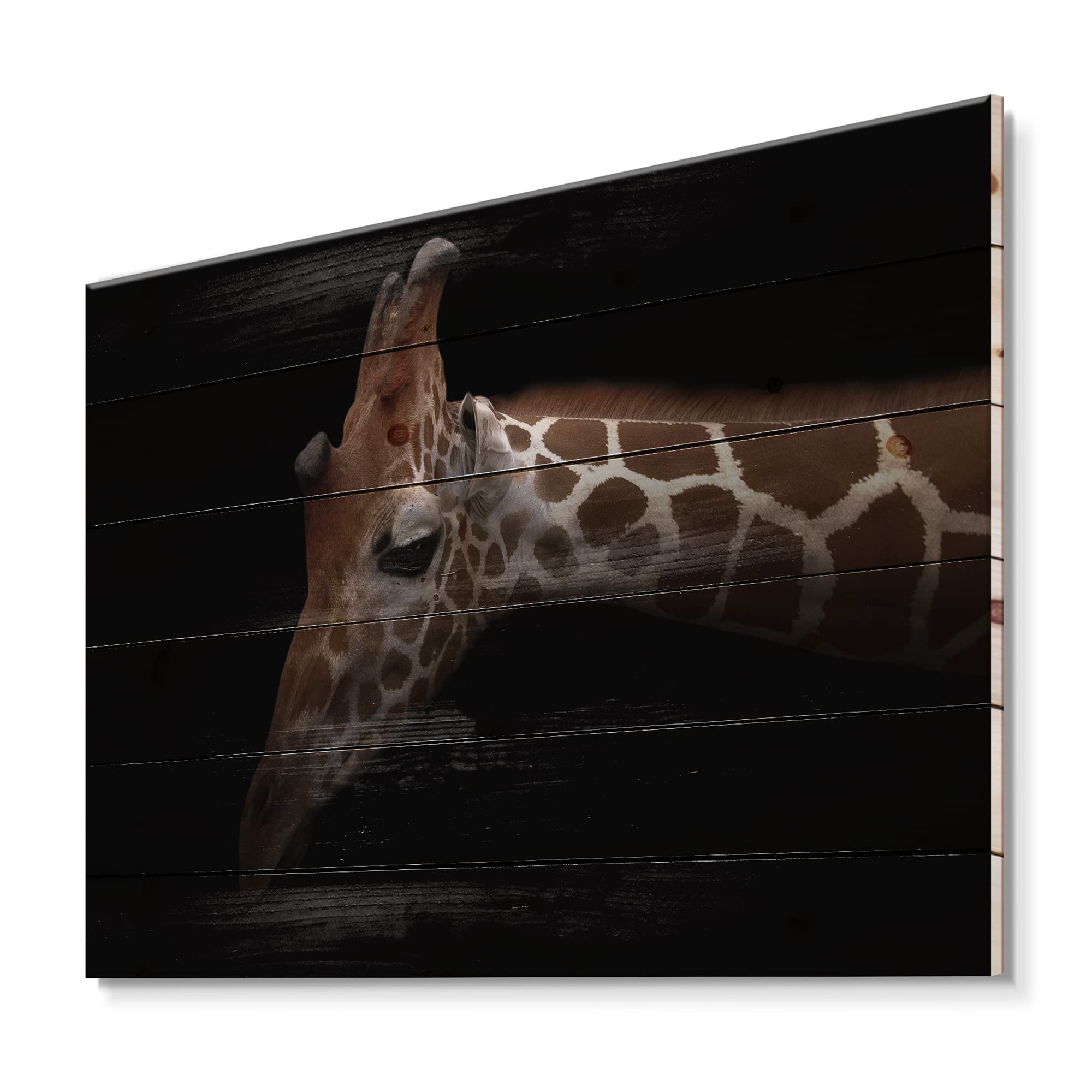 DesignQ Giraffe Portrait Farmhouse Wood Wall Decor - Black Wood Wall Art, Large Animal Wood Panel Printed on Natural Pine - Perfect for Living Room, Bedroom & Nursery Decor