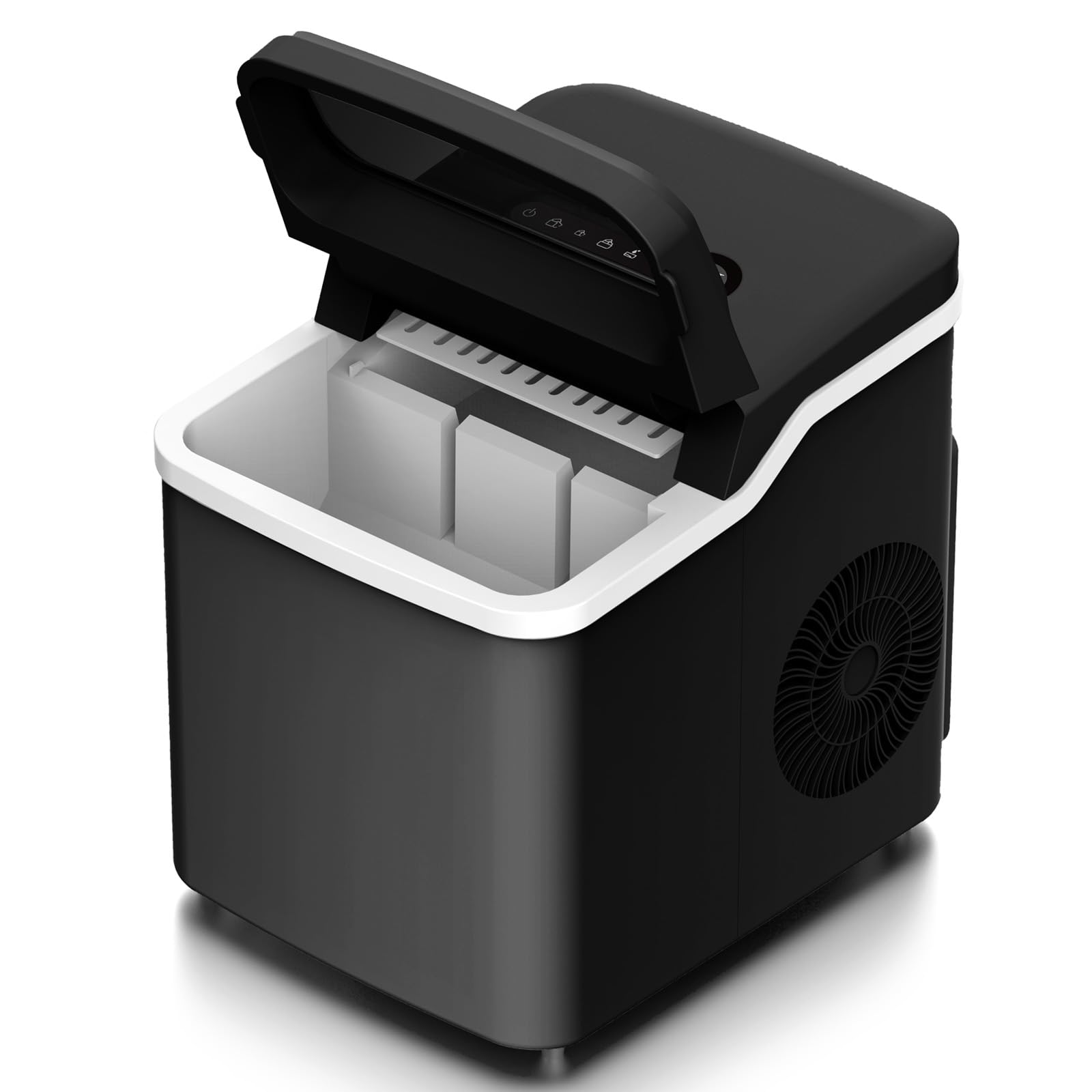 COWSAR Countertop Ice Maker Machine - 26.5lbs/24H, Makes 9 Bullet Ice Cubes in 6 Minutes, Self-Cleaning with Ice Basket & Scoop, 2 Ice Size Options - Perfect for Home Kitchen, Office, Parties, Camping & RV Trips (Black)