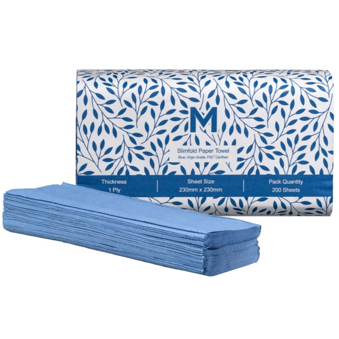 Slimfold Blue Paper Towels 230mm x 230mm, 1 Ply, FSC® Mix, 4000 Sheets per Box - Perfect for Kitchen, Office, and Commercial Cleaning
