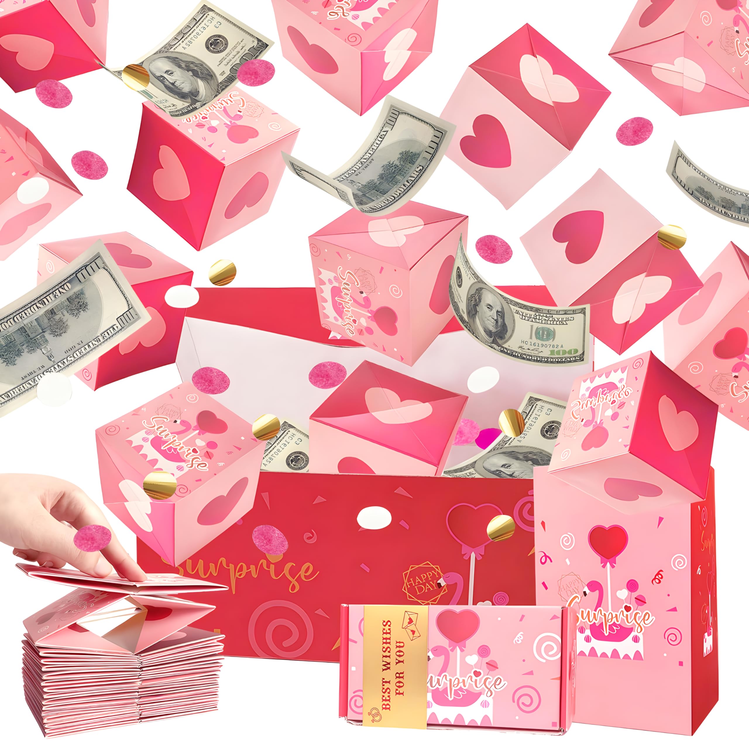 20 Bounce Unique Folding Money Explosion Gift Box with Confetti - Valentine's Day Proposal Birthday Anniversary Surprise Present - Perfect for Romantic Celebrations & Special Occasions