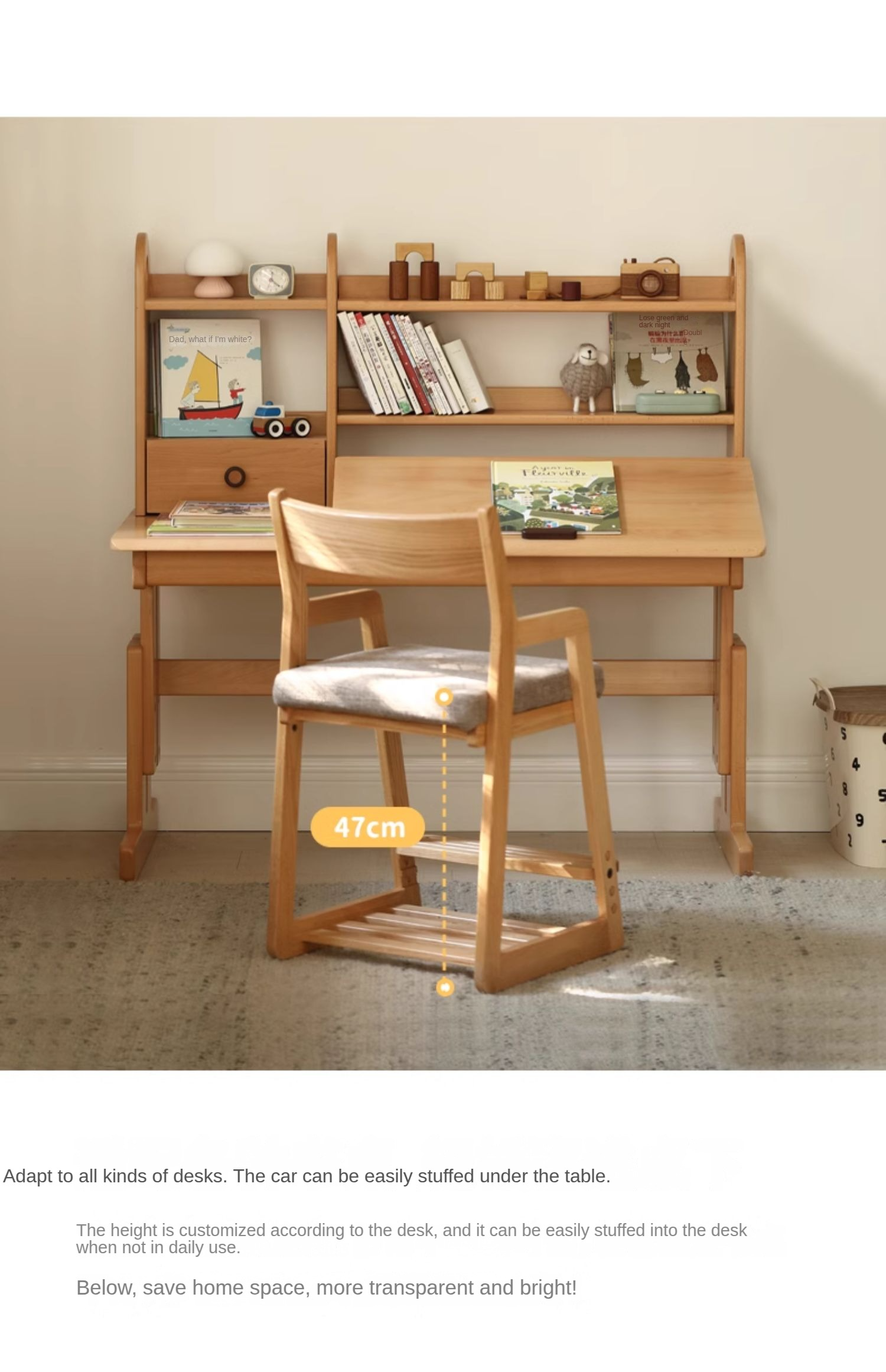 Solid Wood Lift Children's Chair - Beech & Oak Wooden High Chair for Kids - Perfect for Dining, Learning & Playtime at Home