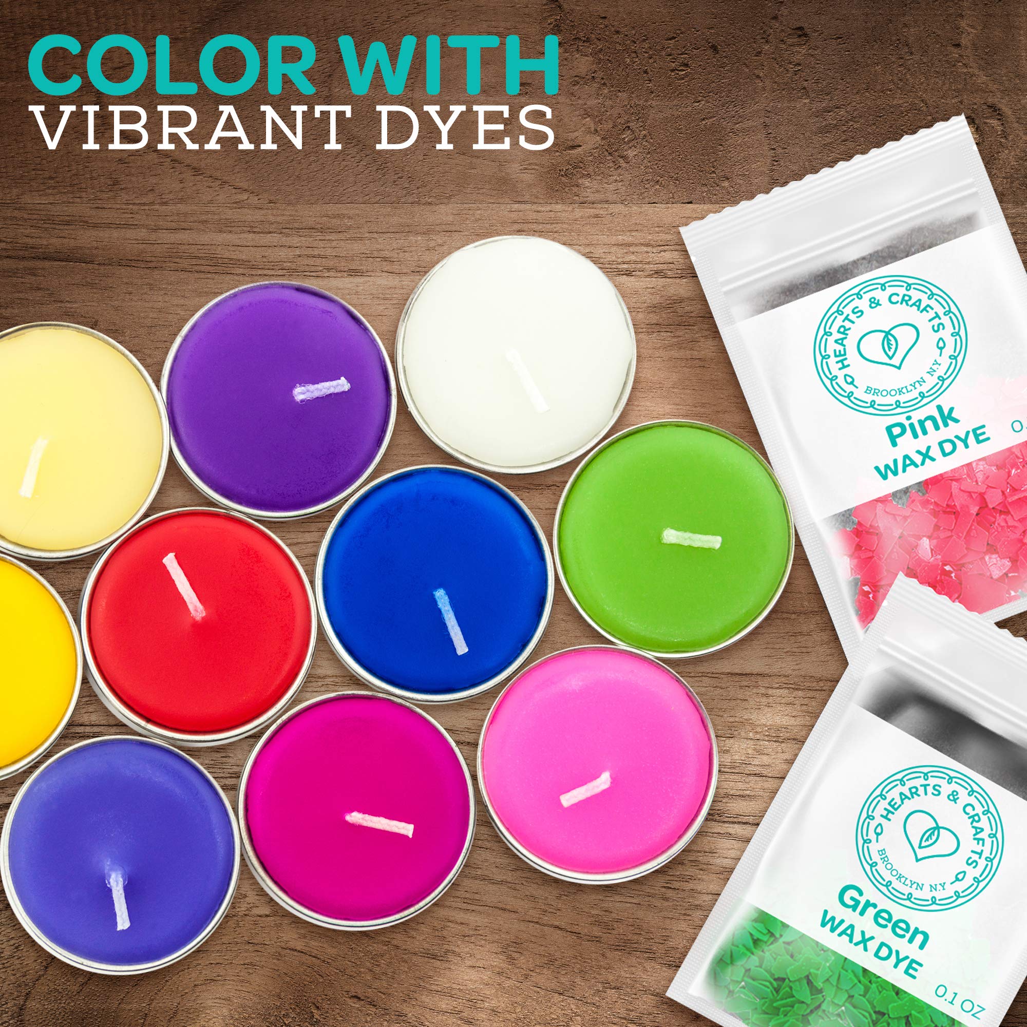 Hearts & Crafts DIY Candle Making Kit - 50 lbs Natural Soy Wax Flakes, 100 Pre-Waxed 6-Inch Cotton Wicks & 2 Metal Centering Tools - Premium Candle Making Supplies for Home Decor, Gifts, and Relaxation