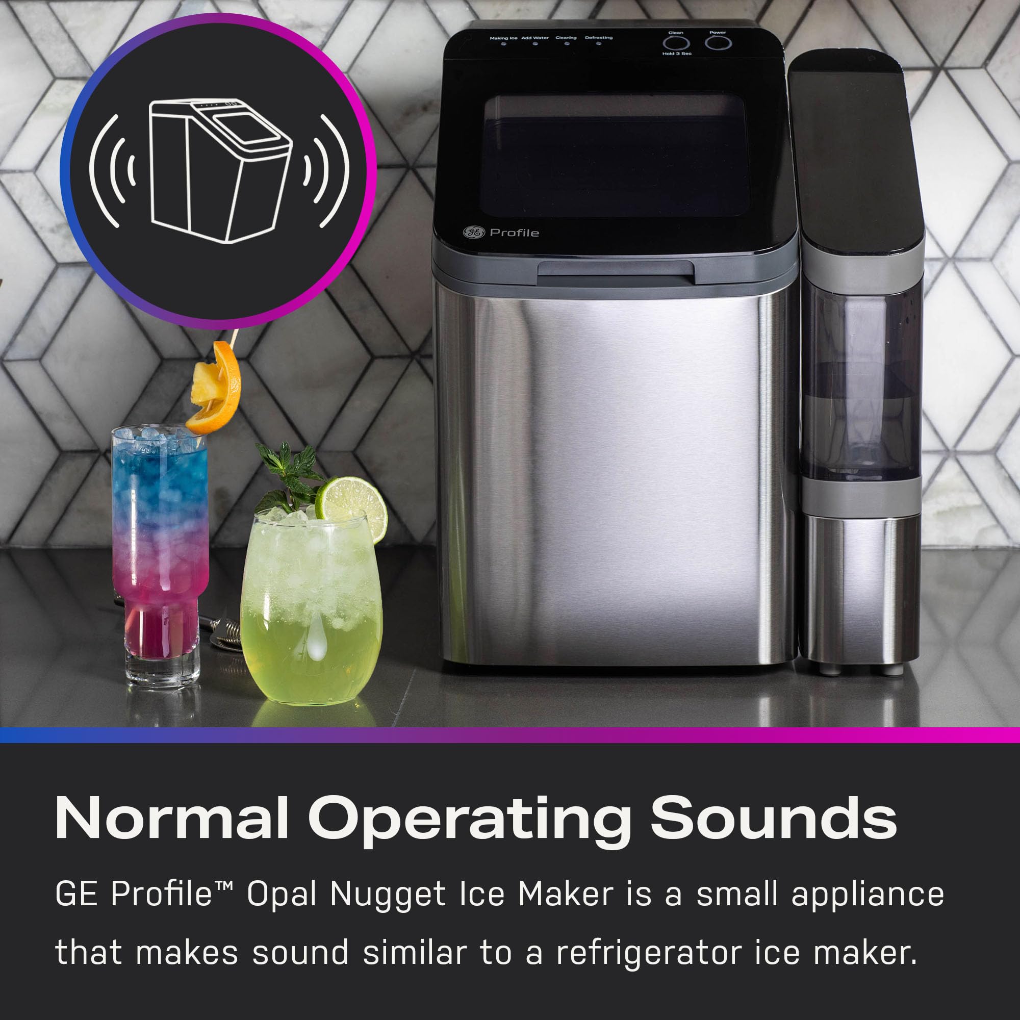 GE Profile Opal 1.0 Nugget Ice Maker - Countertop Pebble Ice Machine with 34 lbs Daily Output | Stainless Steel Portable Ice Maker for Home, Office, and Outdoor Use