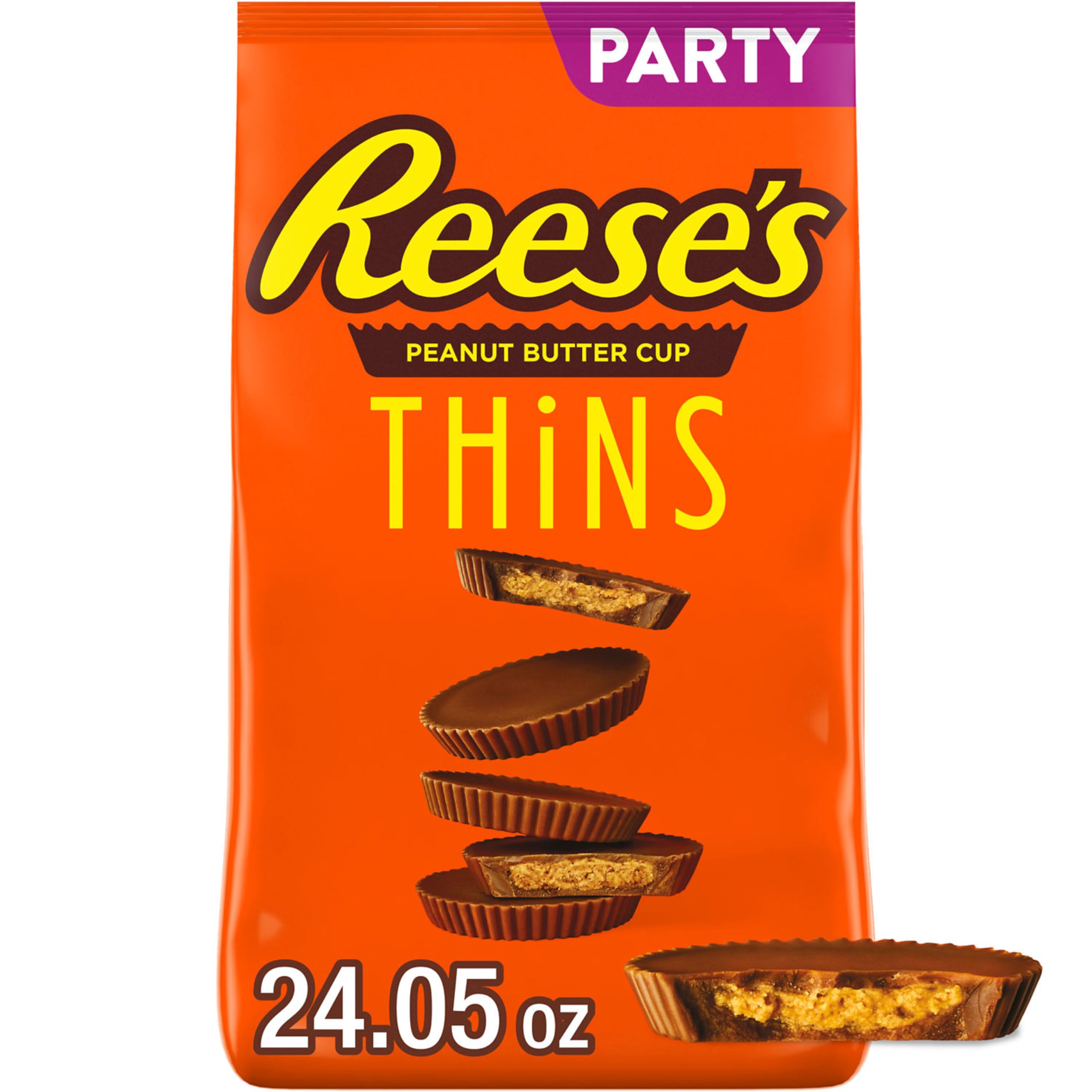 Reese's THiNS Milk Chocolate Peanut Butter Cups - 24.05 oz Candy Party Pack | Bulk Chocolate Candy for Halloween, Christmas, Birthday Parties & Office Treats