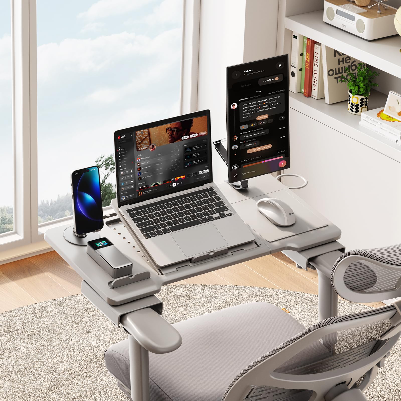 Adjustable Portable Laptop Desk for Office Chair with Wrist Rest & Mouse Pad - Ergonomic Home Office Workstation for Working, Writing & Gaming - Perfect for Small Spaces, Bed, Couch or Dorm Room