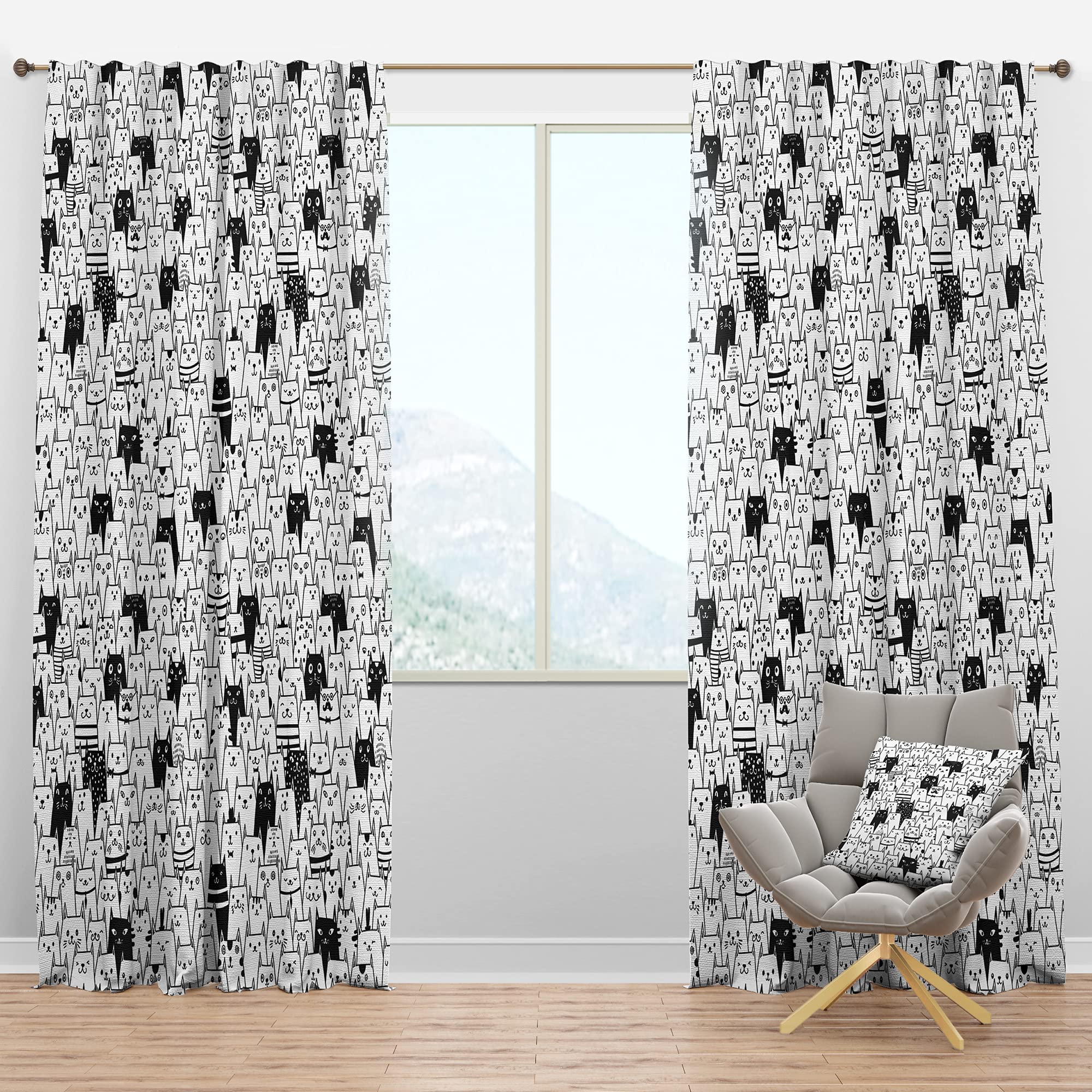 DesignQ Blackout Curtains with Cats Pattern - Thermal Insulated Single Panel (52x108) for Bedroom & Living Room - Perfect for Light Blocking, Privacy & Energy Saving