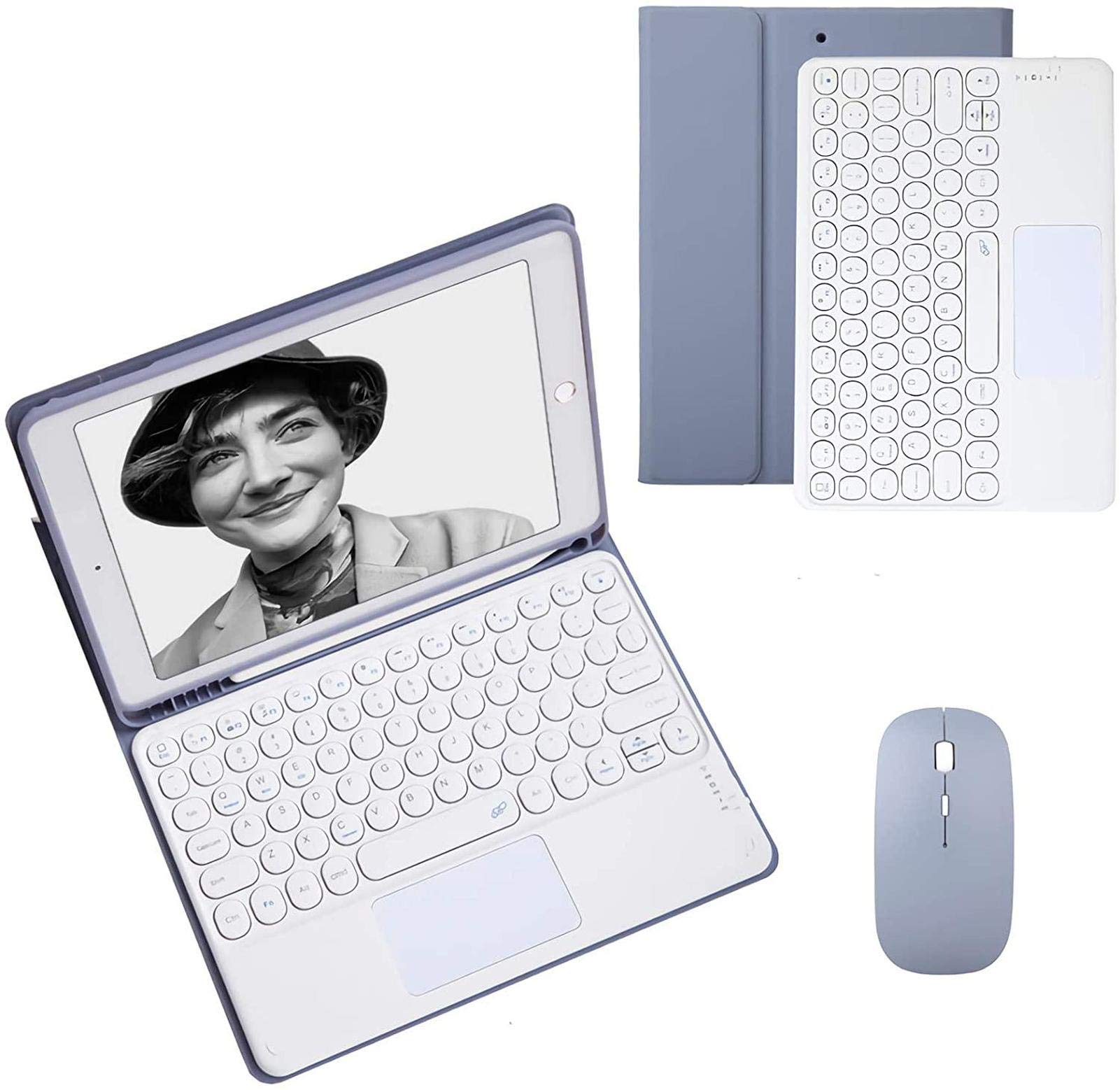 FANG Bluetooth Keyboard Case for iPad 9.7 (2017/2018/Air 1/Air 2) with Built-in Pencil Holder & Touchpad - Detachable Wireless Keyboard & Soft TPU Protective Cover - Purple | Perfect for Work, Study & Travel