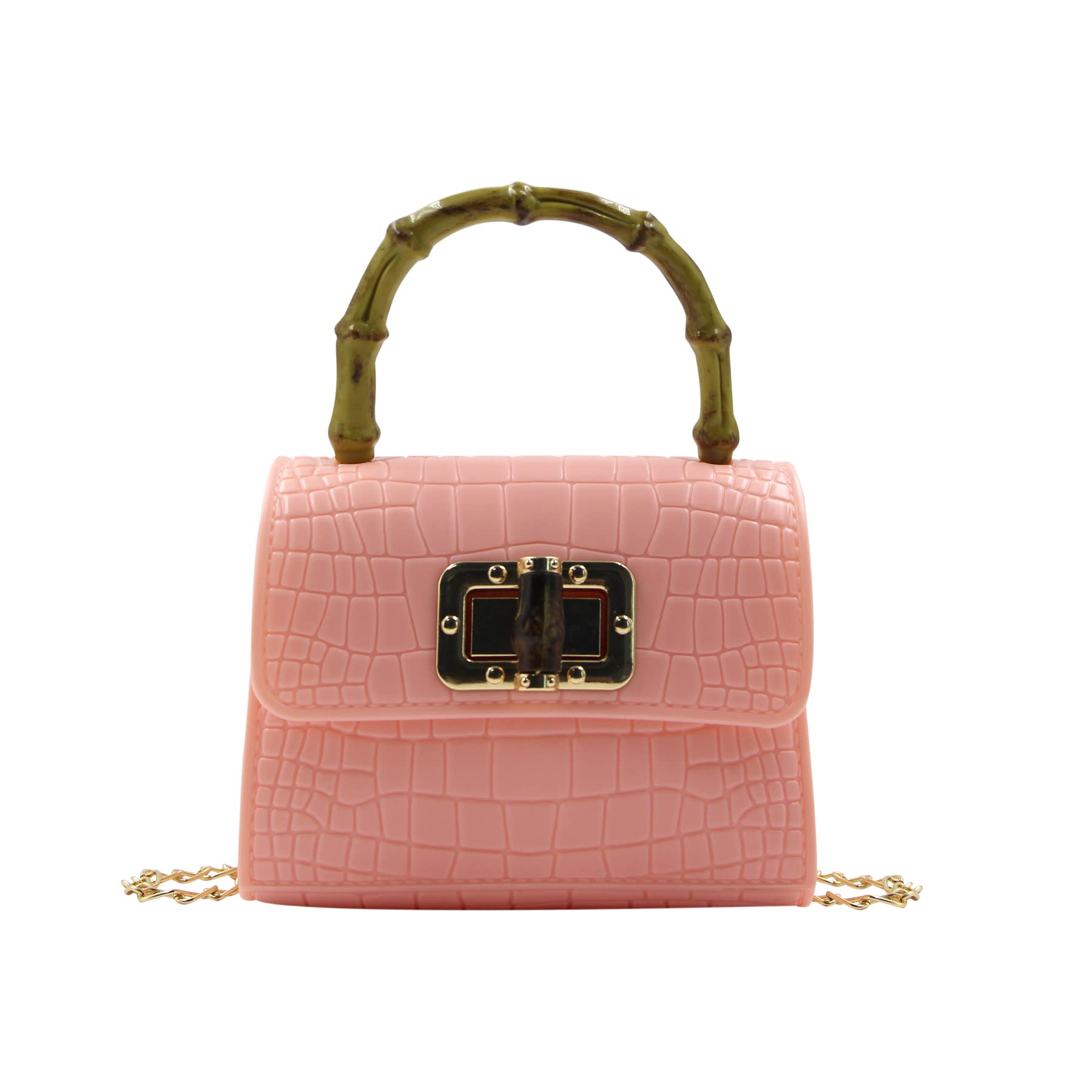 Vintage Women's Handbags - MOSSTYUS Elegant Jelly Purse with Bamboo Top Handle, Small Crossbody Satchel for Evening Parties & Date Nights (Pink)