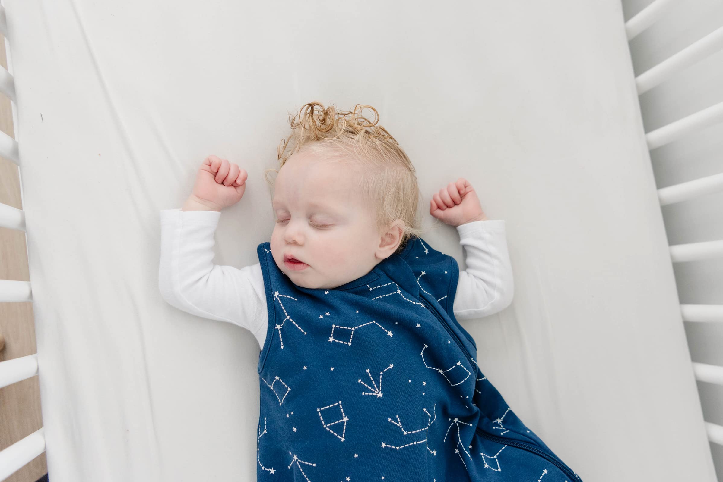 Woolino 4 Season Baby Sleep Sack - Merino Wool & Organic Cotton Sleeping Bag for Infants & Toddlers 18-36 Months with Two-Way Zipper - Night Sky Design - Perfect for Nursery, Daycare & Travel