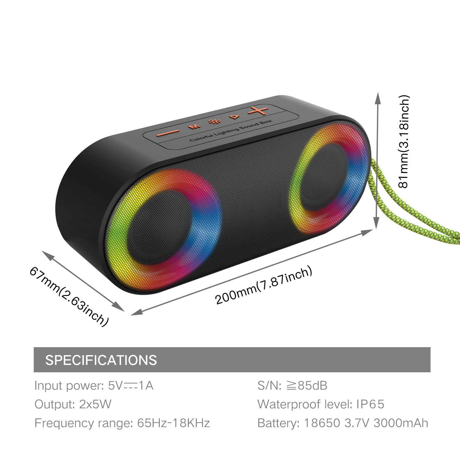 TOMPROAD Waterproof Bluetooth Speaker with LED Lights, Wireless Stereo Sound, Rich Bass, FM Radio & RGB Lights - Perfect for Shower, Travel, Camping, Pool Party & Home Use