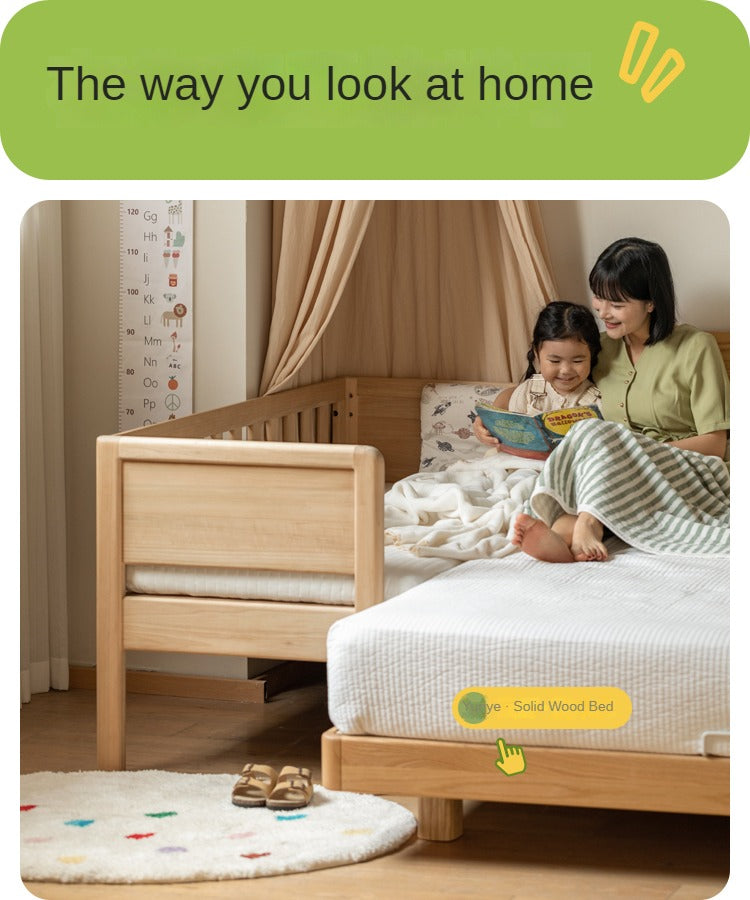 Solid Wood Poplar Kids Bed with Guardrail - Safe & Sturdy Toddler Bed for Nursery, Bedroom, or Playroom