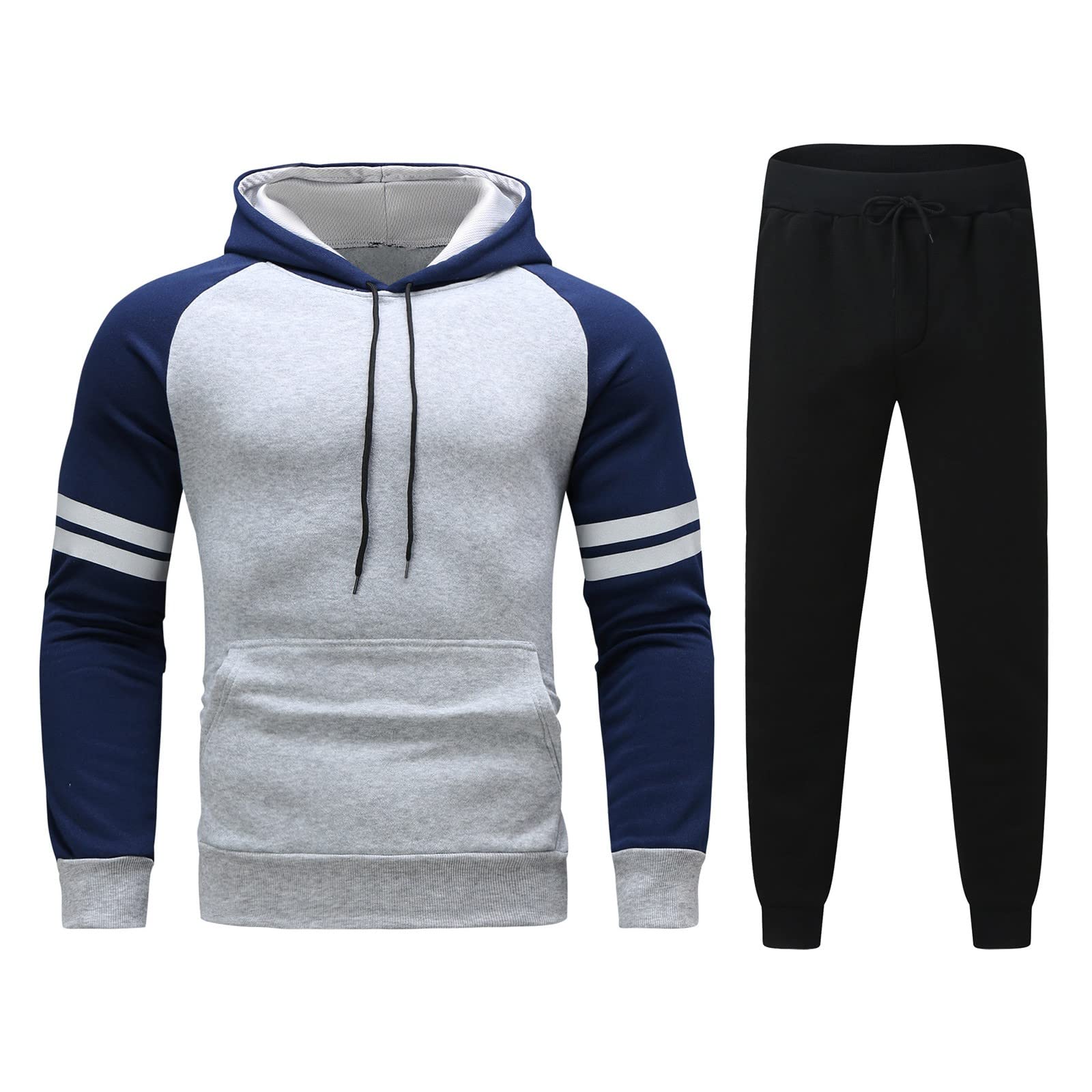 **Men's Casual Tracksuit Set - Zip-Up Sweatshirt & Jogger Pants 2-Piece Outfit for Gym, Lounge & Streetwear | Striped Pullover & Sweatpants Fashion**    *(Use for workouts, casual outings, or relaxing at home - stylish and comfortable for everyday wear!)*