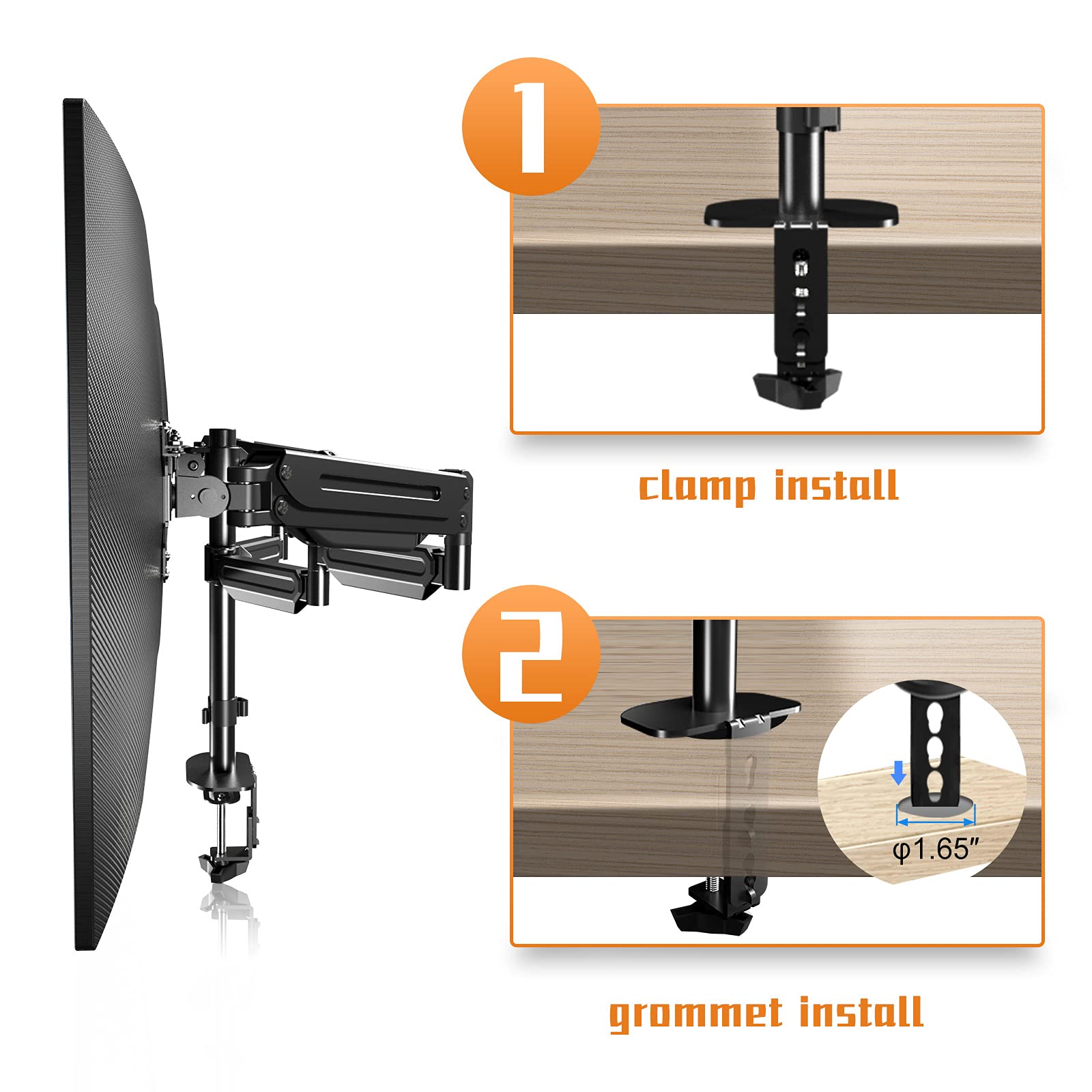 Pholiten Triple Monitor Stand with Gas Spring Arm - Heavy Duty 3 Monitor Mount for 17-32 Inch Screens (Up to 22lbs) - Perfect for Gaming, Office Work & Multi-Tasking Setup