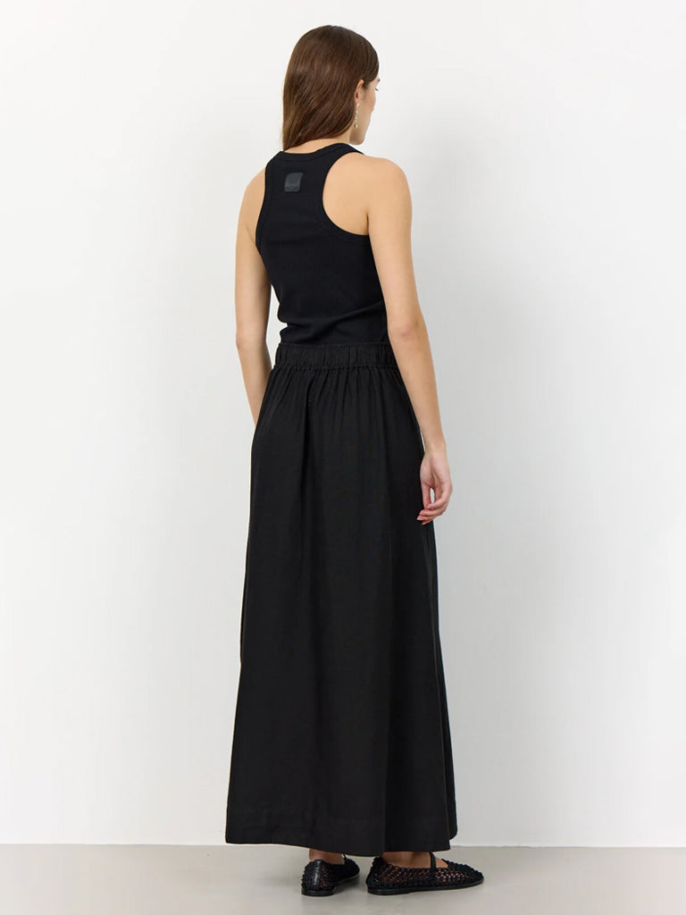 Levete Room Naja Linen Skirt for Women - Black Midi Skirt with Pockets | Summer Casual Wear, Beach Outfit, Office Attire