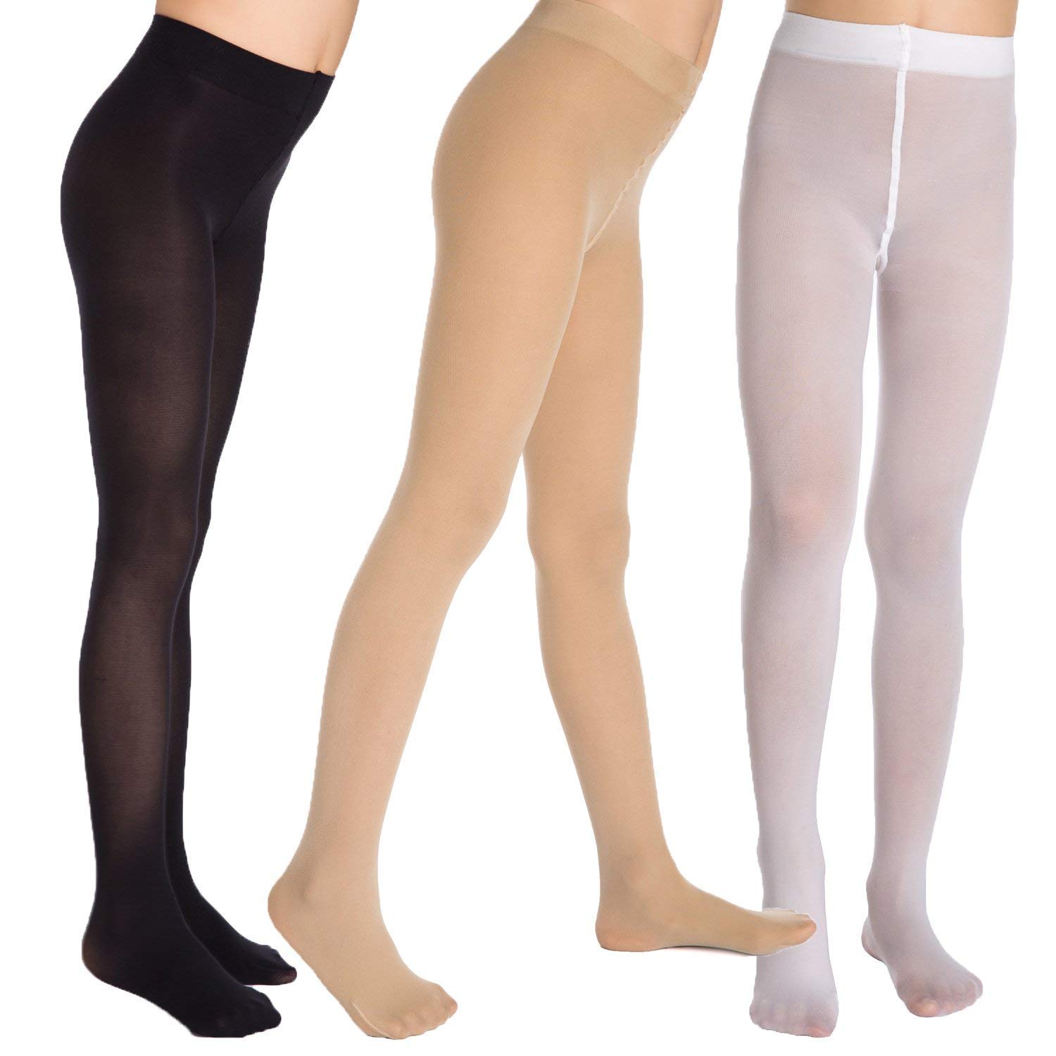Girl's Ballet Tights 3-Pack (2-16Y) - Black/White/Nude for Dance & School