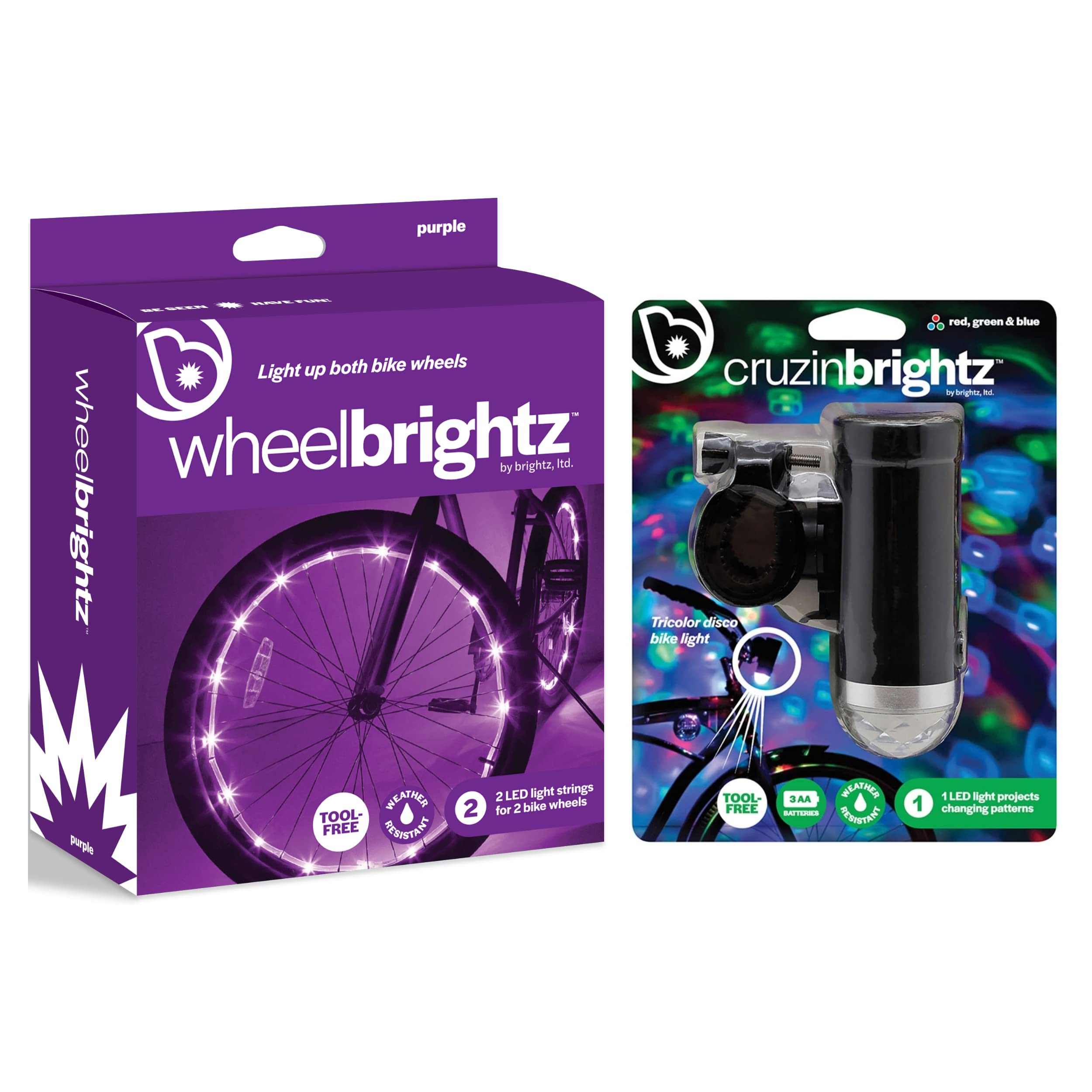 Brightz LED Bike Wheel Lights & Disco Party Bike Light Combo - 2 Pack Bicycle Spoke Lights with 16 Color Modes for Night Riding Safety & Fun Outdoor Cycling (Perfect for Commuting, Night Rides & Parties)