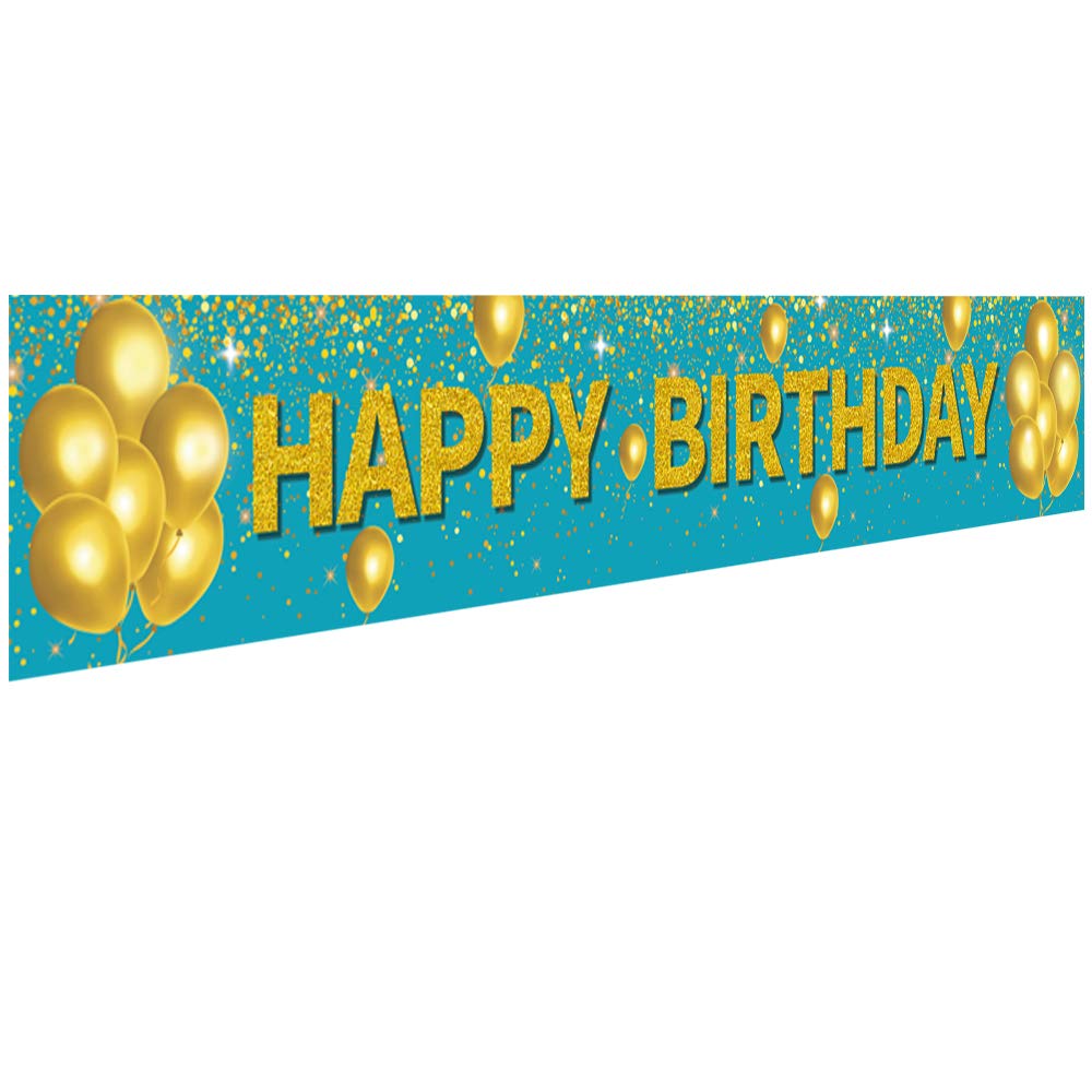 Happy Birthday Banner - Large 9.8x1.6Ft Gold & Turquoise Party Backdrop Decor for Kids & Adults - Perfect for Birthday Parties, Baby Showers & Celebrations