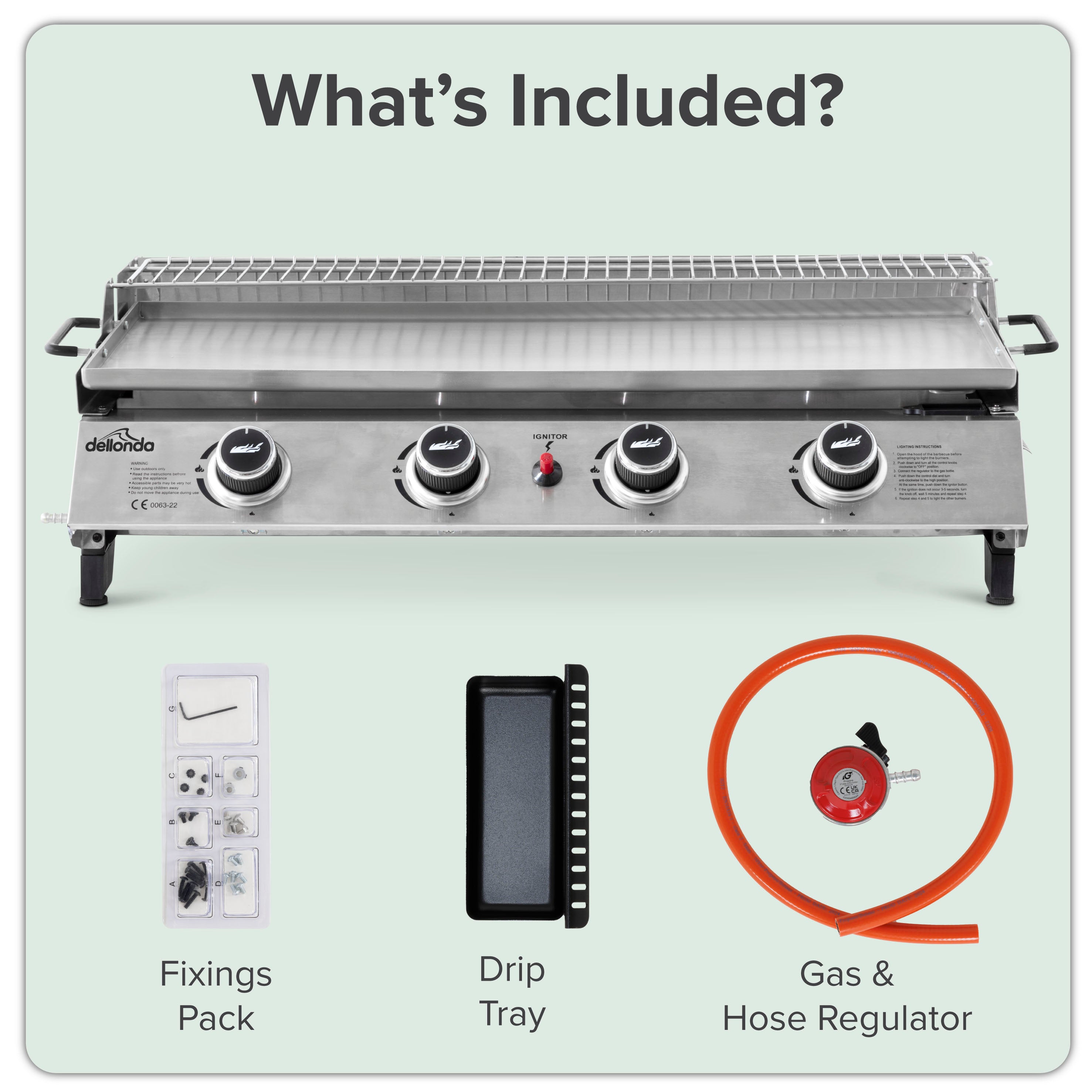 4 Burner Portable Gas Griddle with Warming Rack - 10kW Stainless Steel Outdoor Cooking Grill - Perfect for Backyard BBQs, Camping & Tailgating Parties