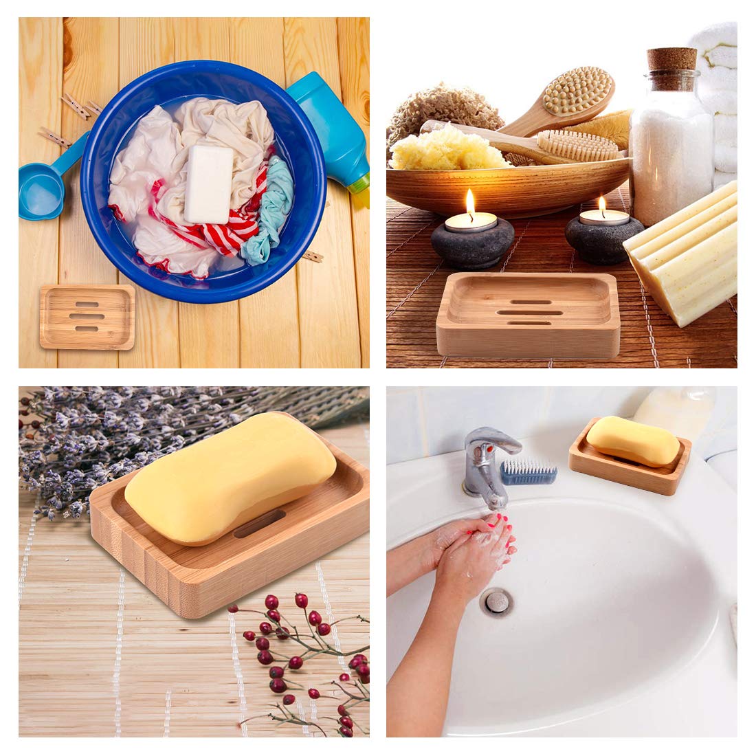 Natural Bamboo Soap Dish Holder - 2 Pack Wooden Soap Tray for Bathroom & Shower - Handcrafted Soap Storage Container for Soap, Sponges & More - Perfect for Spa, Guest Bath & Eco-Friendly Homes