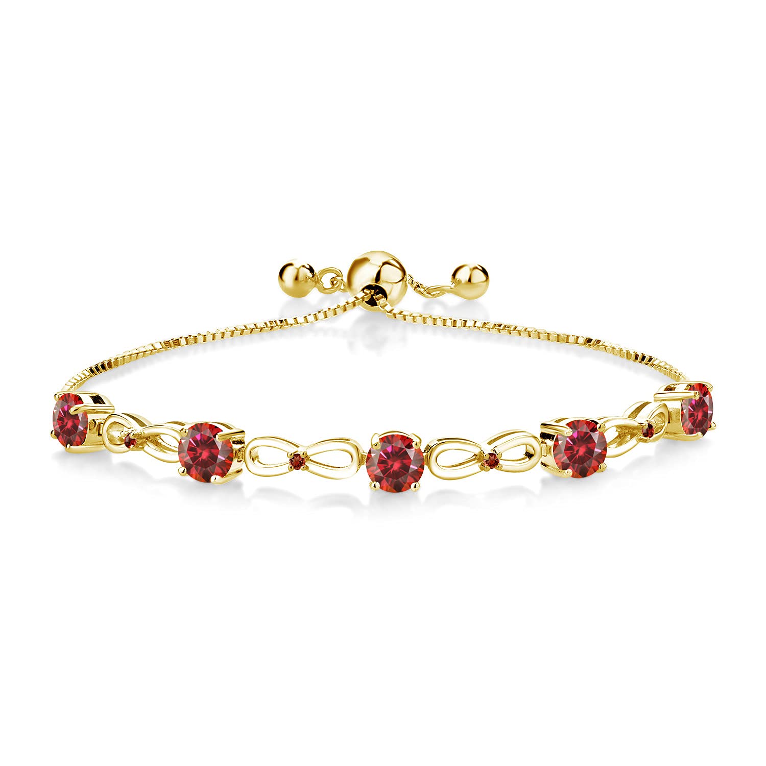 18K Yellow Gold Plated Sterling Silver Red Garnet Bracelet Set with Red Moissanite Gemstones (2.54 Cttw) - Elegant Jewelry Gift for Women, Perfect for Valentine's Day, Anniversary & Special Occasions