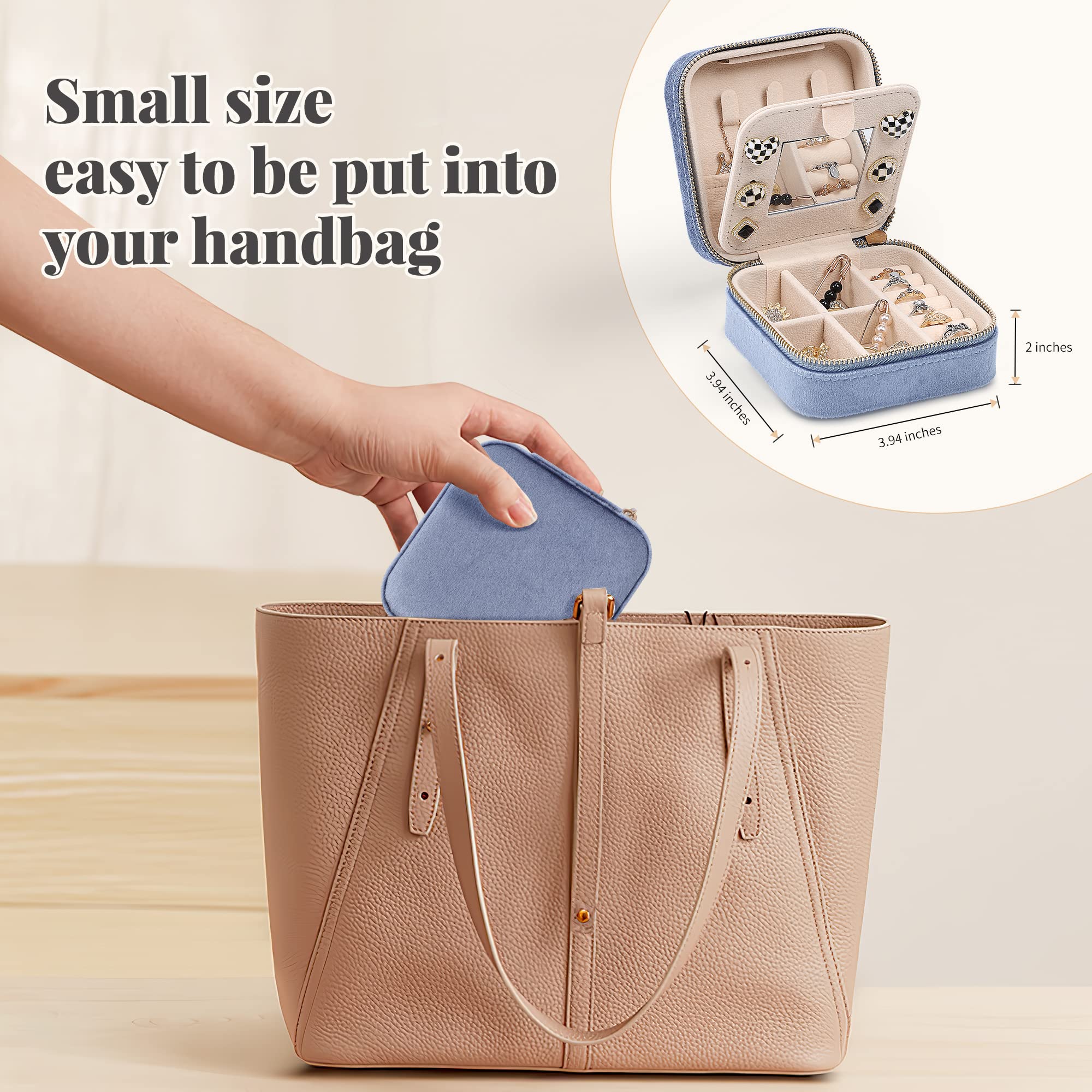 Dajasan Velvet Travel Jewelry Box for Women - 3-Layer Mini Portable Jewelry Organizer with Mirror, Compact Jewelry Case for Necklaces, Rings & Earrings - Perfect for Vacation, Business Trips & Gift Giving (Blue)