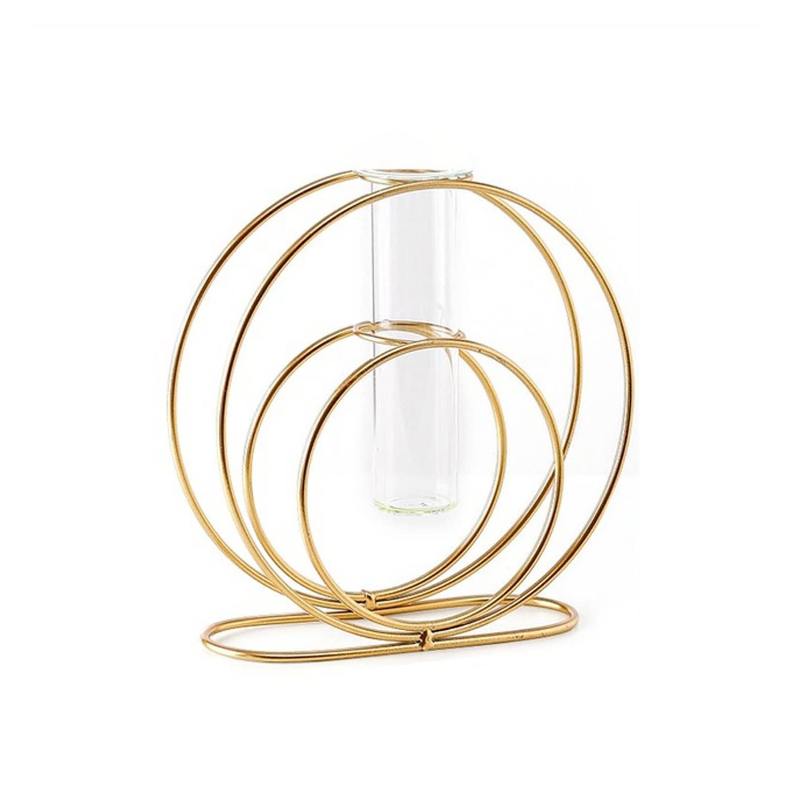 Golden Glass Flower Vase with Iron Stand - Elegant Home & Office Decor for Kitchen, Dining Table, Wedding Centerpiece and Gift Ideas