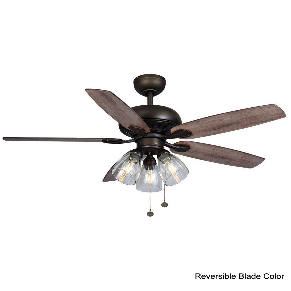 Hampton Bay Rockport 52 Inch Bronze LED Ceiling Fan with Light Kit - Energy Efficient Indoor/Outdoor Cooling for Living Room, Bedroom, Patio