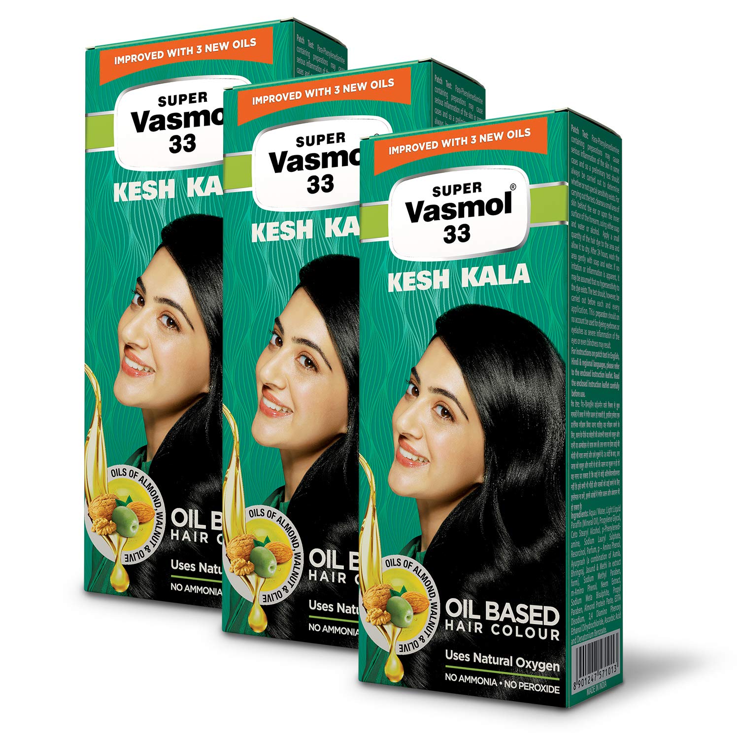Vasmol Kesh Kala Oil Based Hair Color - 100ml (3 Pack) - Natural Black Hair Dye for Women & Men - Long Lasting & Nourishing - Perfect for Home Use & Salon Styling