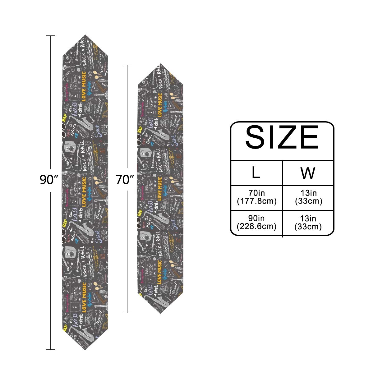 VIKKO Black Polyester Guitar Theme Table Runner - 13x70 Inches Rock Music Decor for Coffee Tables, Dining Tables - Perfect for Family Dinners, Indoor/Outdoor Parties, Music Themed Events & Home Decor