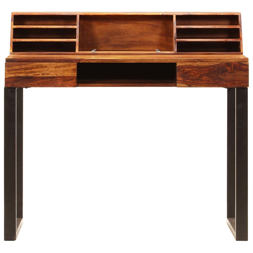 Solid Sheesham Wood & Steel Home Office Desk - 43.3