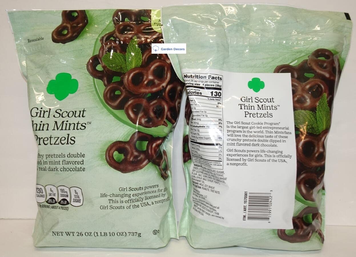 Girls Scout Thin Mints Pretzels 26oz (737g) - 2 Pack | Crunchy Chocolate Mint Flavored Snacks for Kids & Adults | Perfect for Parties, Movie Nights & School Lunches