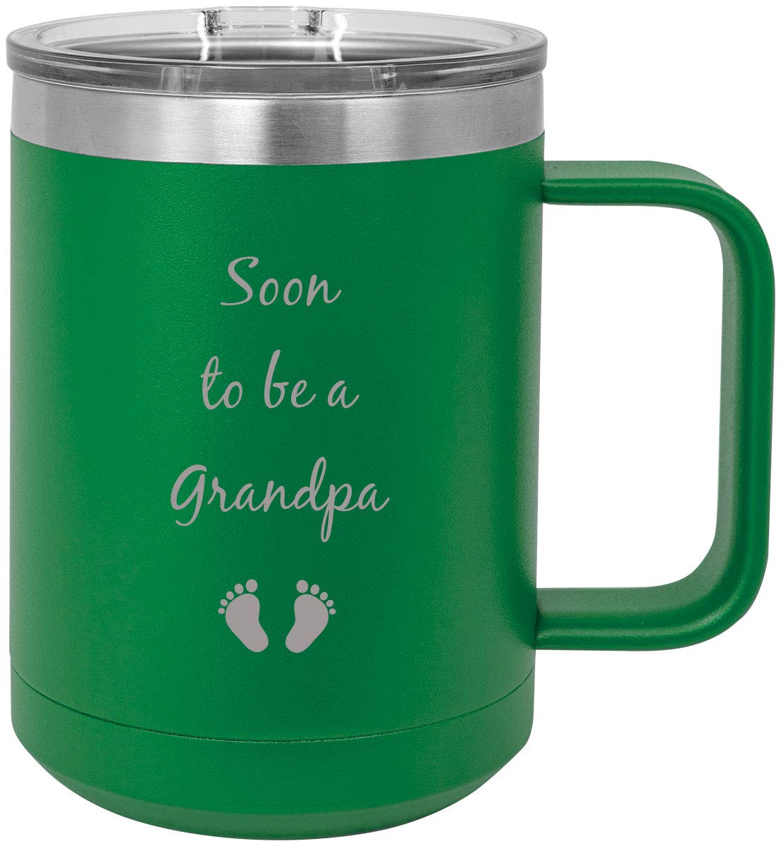 Grandpa Announcement Stainless Steel Vacuum Insulated 15oz Travel Coffee Mug with Slider Lid - Green Tumbler for Hot & Cold Drinks - Perfect Retirement Gift, Father's Day Present & Office Commute
