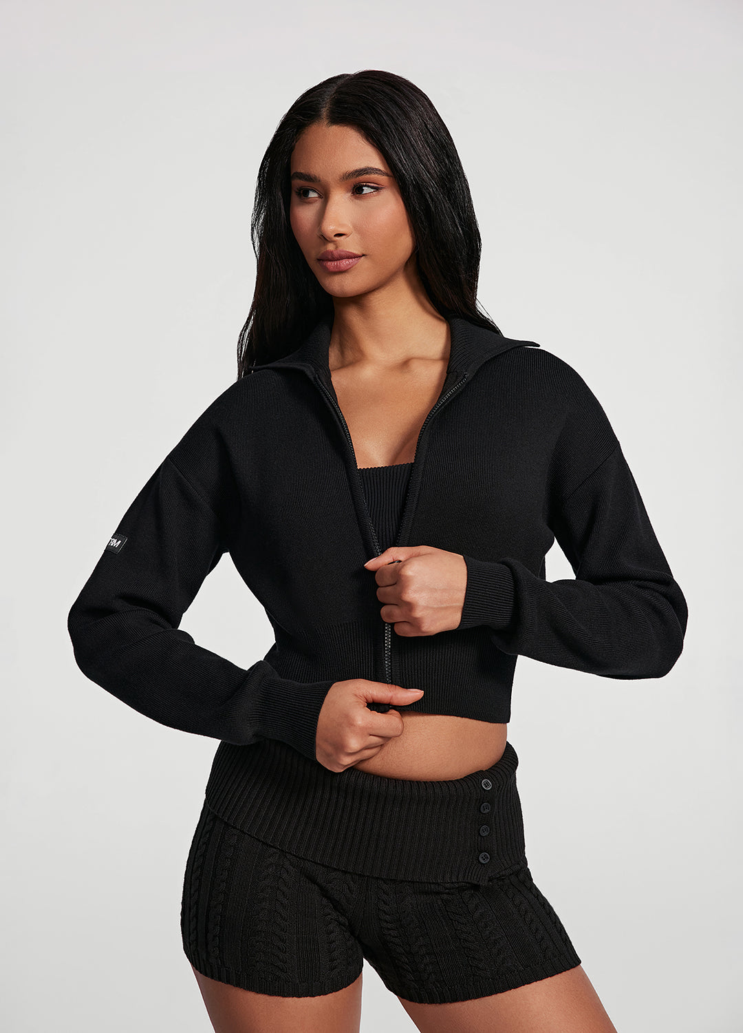 Women's Knit Cropped Zip Up Jacket - Stylish Casual Cardigan for Fall & Winter - Perfect for Layering, Office Wear, and Weekend Outings
