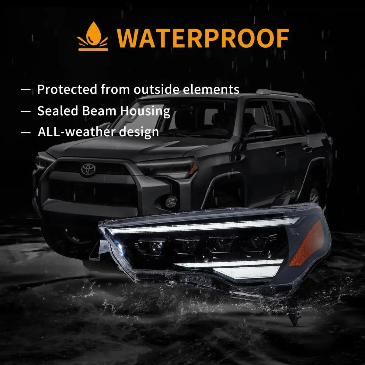 High-Performance LED Headlight Assembly 4Pcs with Projector Upgrade for 2014-2024 Toyota 4Runner - Durable Replacement Headlights for Night Driving, Off-Road Adventures & Enhanced Visibility