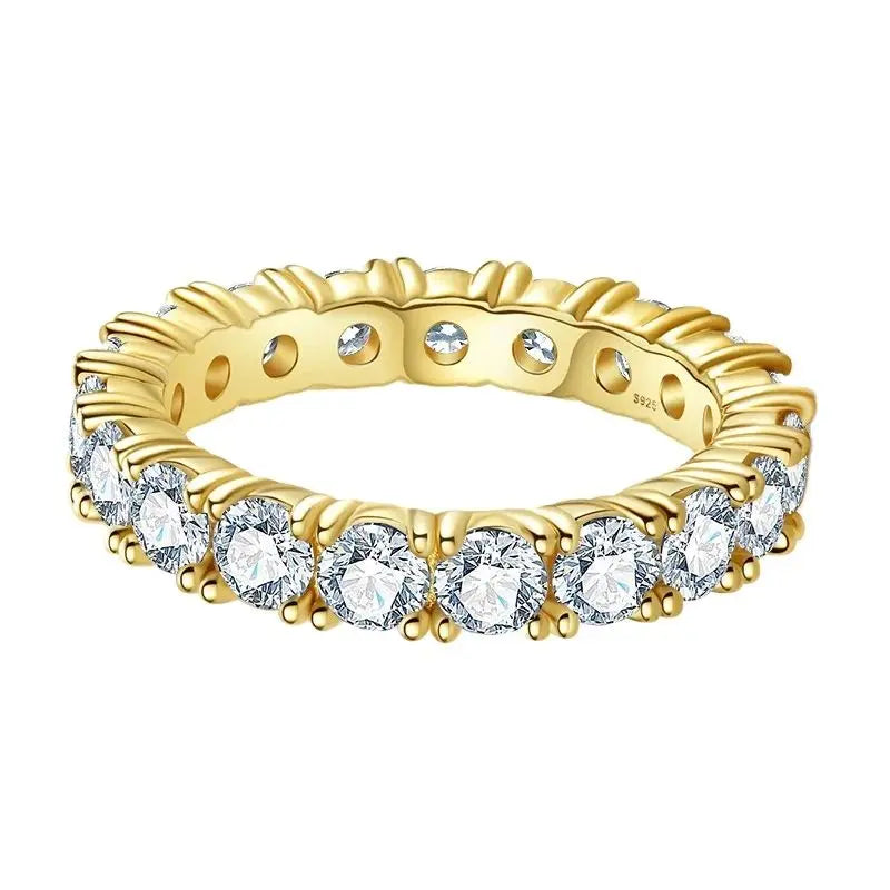3.5mm Round Moissanite 925 Sterling Silver Wedding Band - Yellow Gold Plated Women's Engagement Ring - Perfect for Bridal Jewelry, Anniversary Gifts & Special Occasions