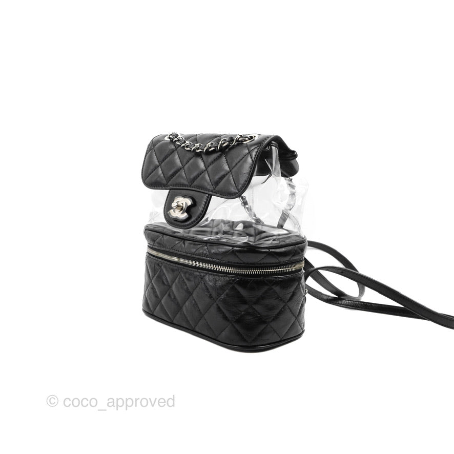 Chanel Aquarium PVC Backpack Black Crumpled Calfskin with Silver Hardware - Stylish Luxury Handbag for Women, Perfect for Travel, Shopping & Everyday Use