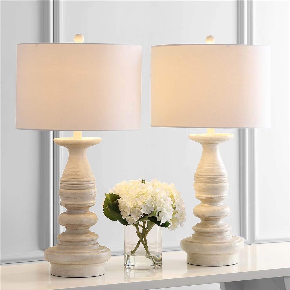 SAFAVIEH Jareth 29-inch White Wash Table Lamp Set of 2 with LED Bulbs - Modern Bedside Lighting for Bedroom, Living Room & Home Office - Perfect for Reading, Working & Ambient Decor