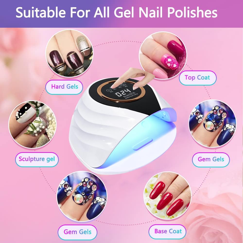 Professional 268W UV LED Nail Lamp - Fast Drying Nail Curing Light with 66 LEDs & Auto Sensor | Portable Handle Design | 5 Timer Settings | Large Space | Perfect for Home Manicures, Salon Nail Art & Gel Polish Drying