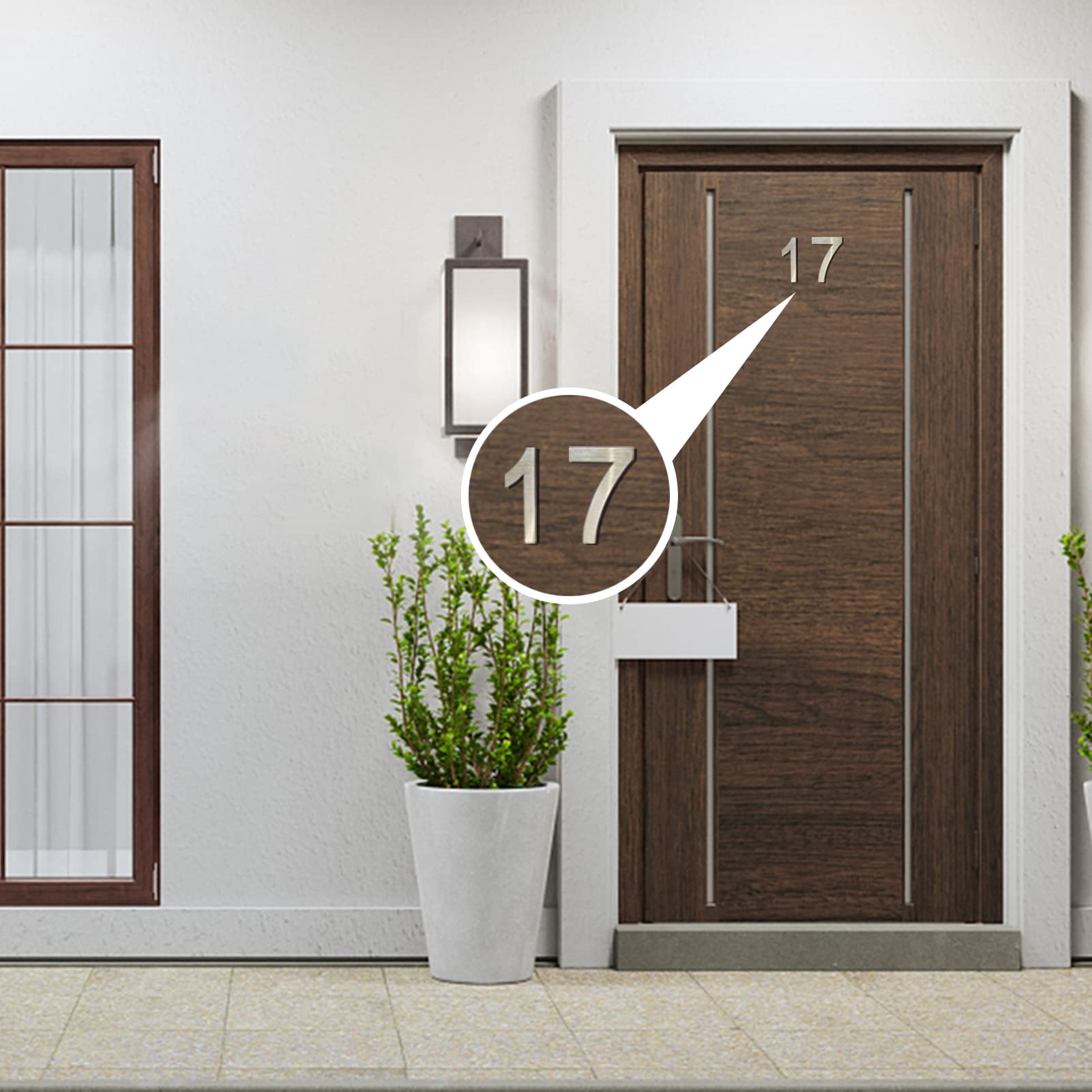 Modern Stainless Steel House Numbers - 3 Inch Silver Self-Adhesive Mailbox Decor (Set of 3) - Weatherproof Address Plaques for Front Door, Porch & Outdoor Home Signage