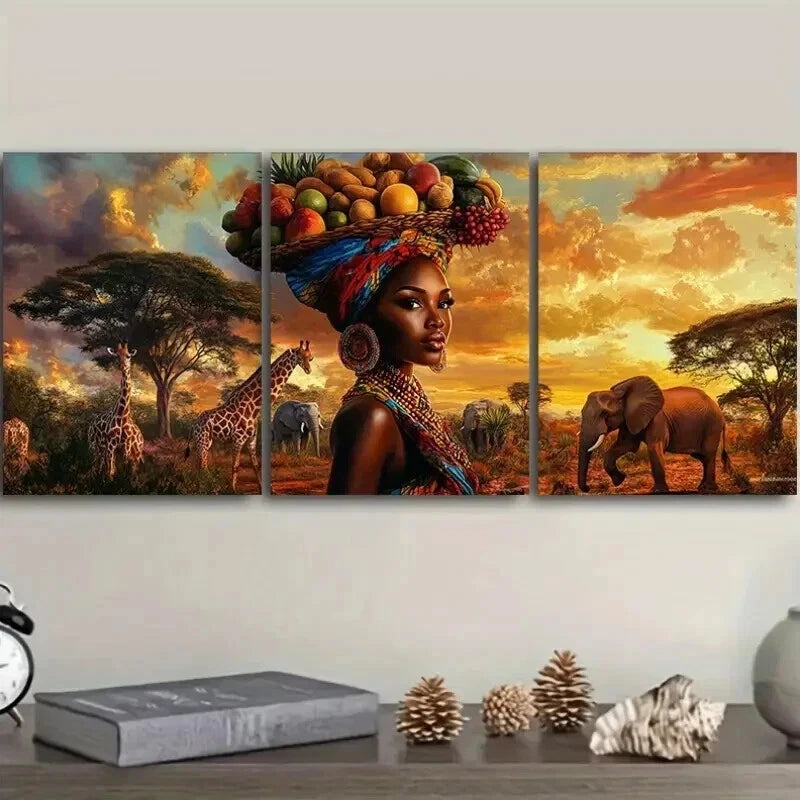3-Piece African Beauty Canvas Wall Art Set - Framed 50x70cm High Quality Print | 100% Australian Made | Ready to Hang | Perfect for Living Room, Bedroom & Office Decor