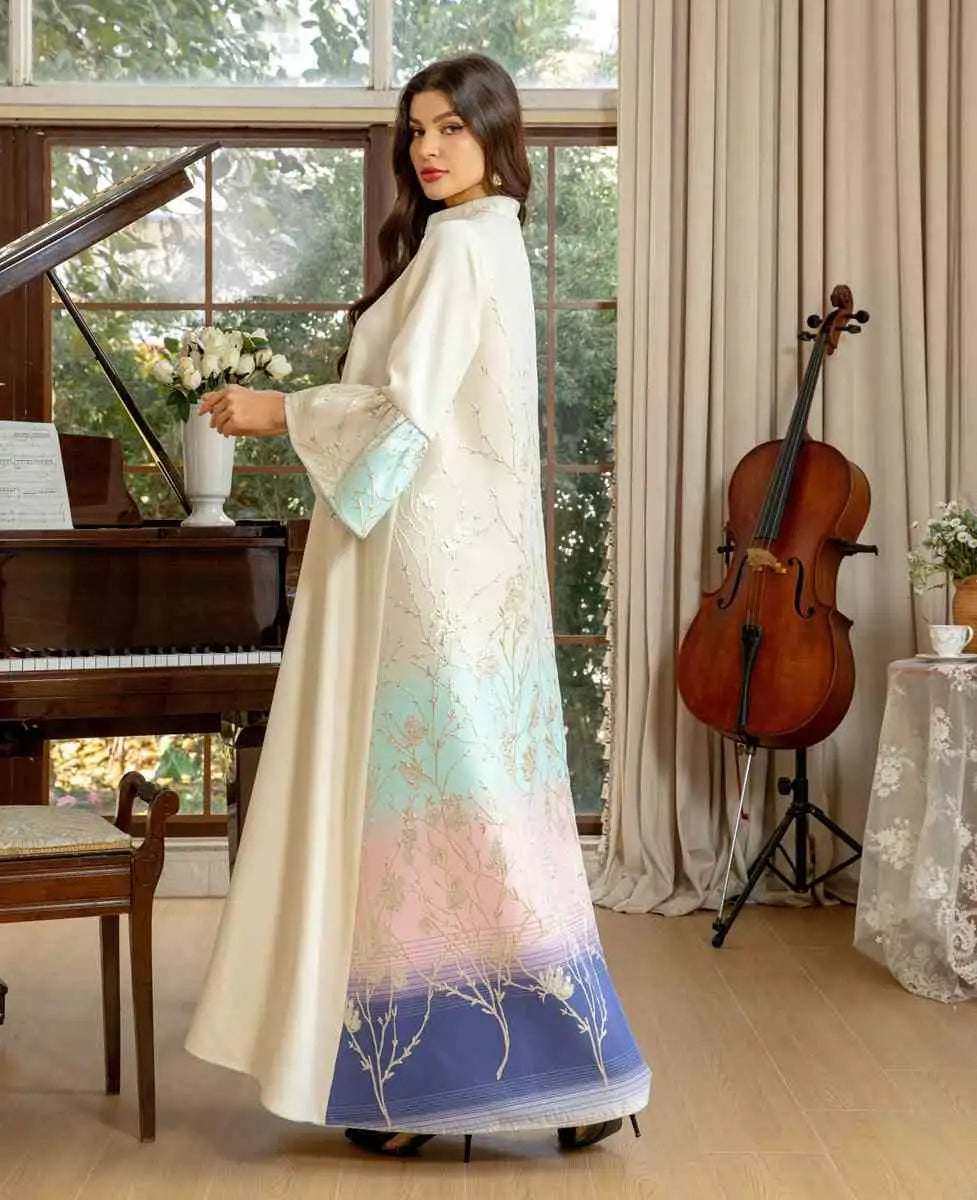 Elegant Gradient Jacquard Eid Dress for Muslim Women - Stylish Caftan Kaftan Dress for Eid Celebrations, Parties & Special Occasions